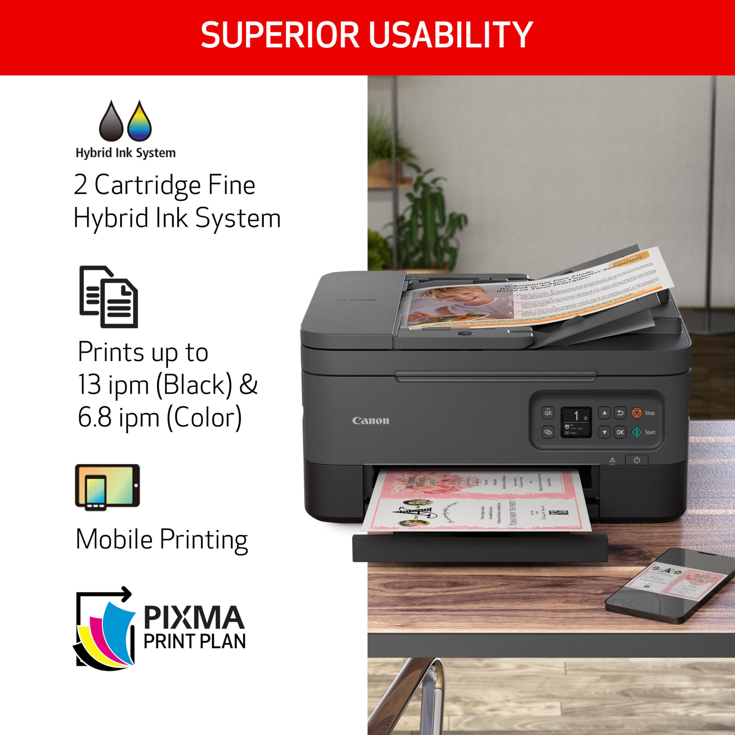 Canon Pixma Tr7020A All In One Wireless Color Inkjet Printer, With Duplex Printing, Mobile Printing, And Auto Document Feeder, B