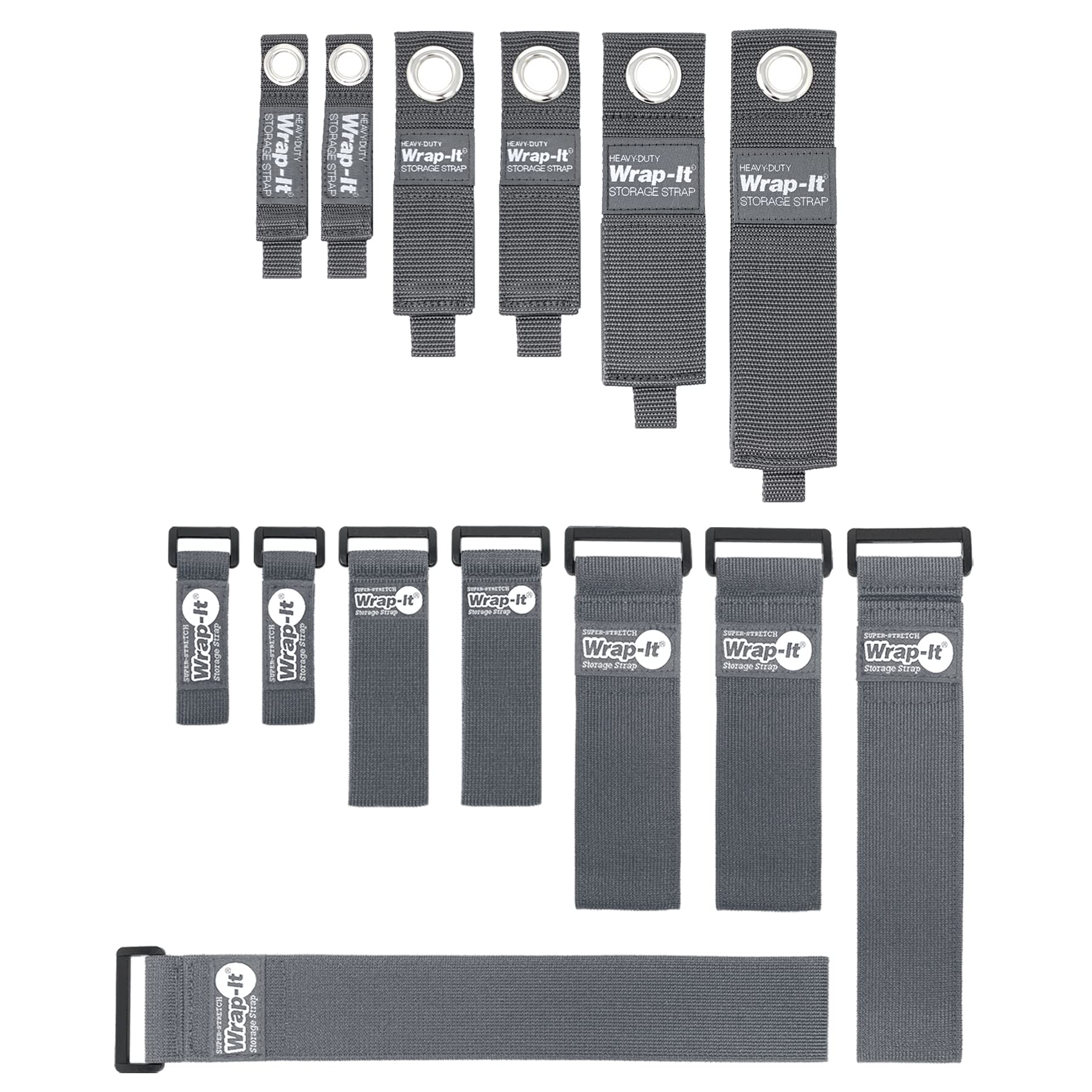 Heavy Duty And Super Stretch Wrap It Storage Straps   Assorted 14 Pack (Graphite Gray)   Hook And Loop Storage Straps, Extension