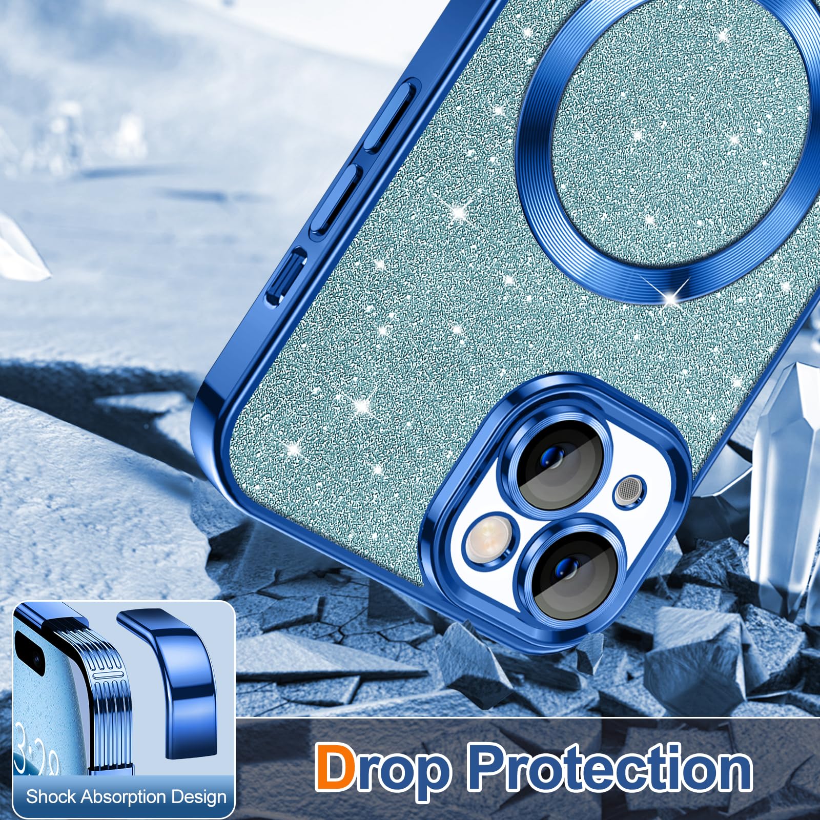 Hython For Iphone 15 Case Glitter, Clear Magnetic Phone Cases With Camera Lens Protector [Compatible With Magsafe] Bling Sparkle