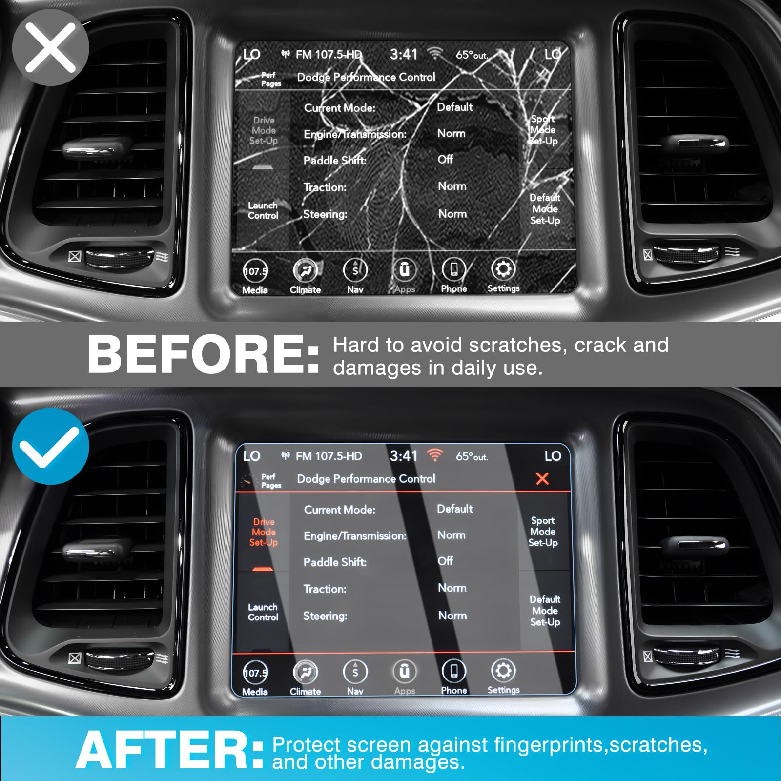 Karltys 2 Pack 8.4 Inch Screen Protector For Dodge Challenger Srt 392 Hellcat Uconnect 2015 2023, Challenger Touchscreen Tempered Glass Protector Car Radio Screen Cover Anti Glare Anti Scratch