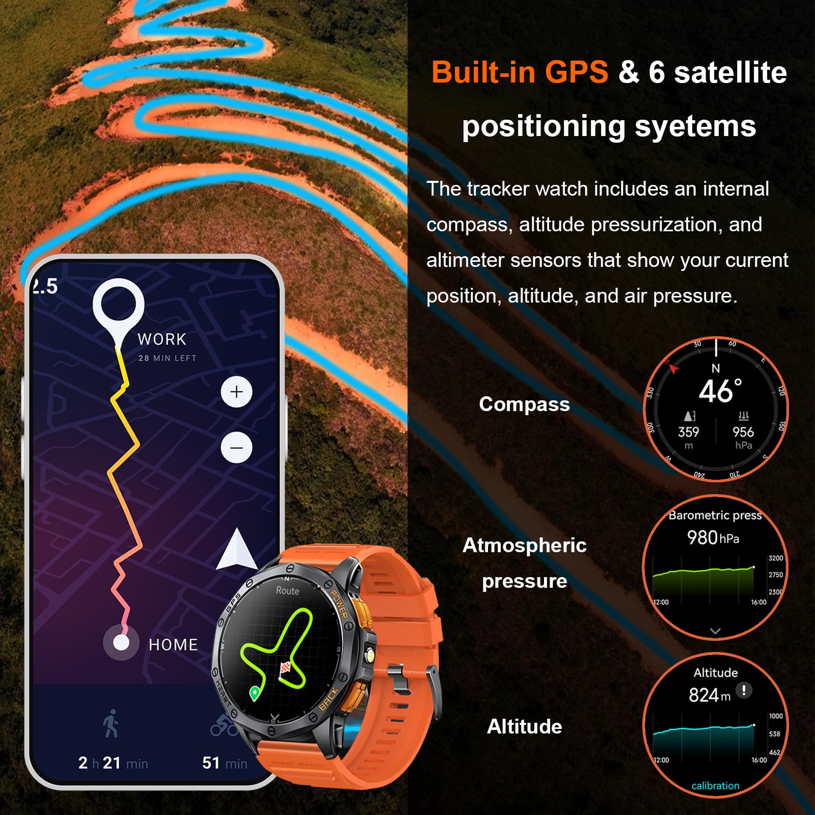 Military Smart Watches Built In Gps, 170+ Sport Modes For Men With Flashlight, Smartwatch For Android Phones And Iphone, 1.43''