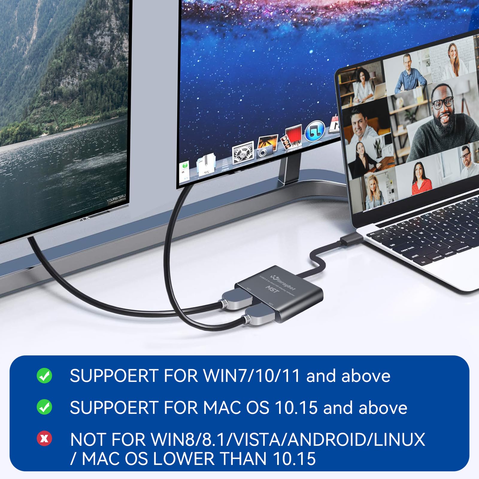 Usb To Hdmi Adapter For 2 Monitors Usb3.0 To Dual Hdmi Adapter For 3 Monitors Usb To Displayport Adapter Supports Mac & Windows/