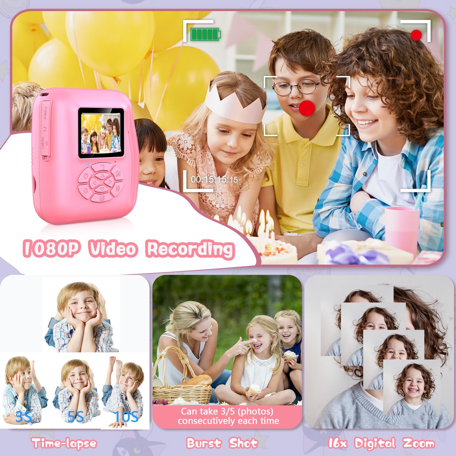 Kids Camera Instant Print Christmas Birthday Gifts For 3 4 5 6 7 8 9 Year Old Girls Boys,Digital Camera For Toddler,Toys For Kid