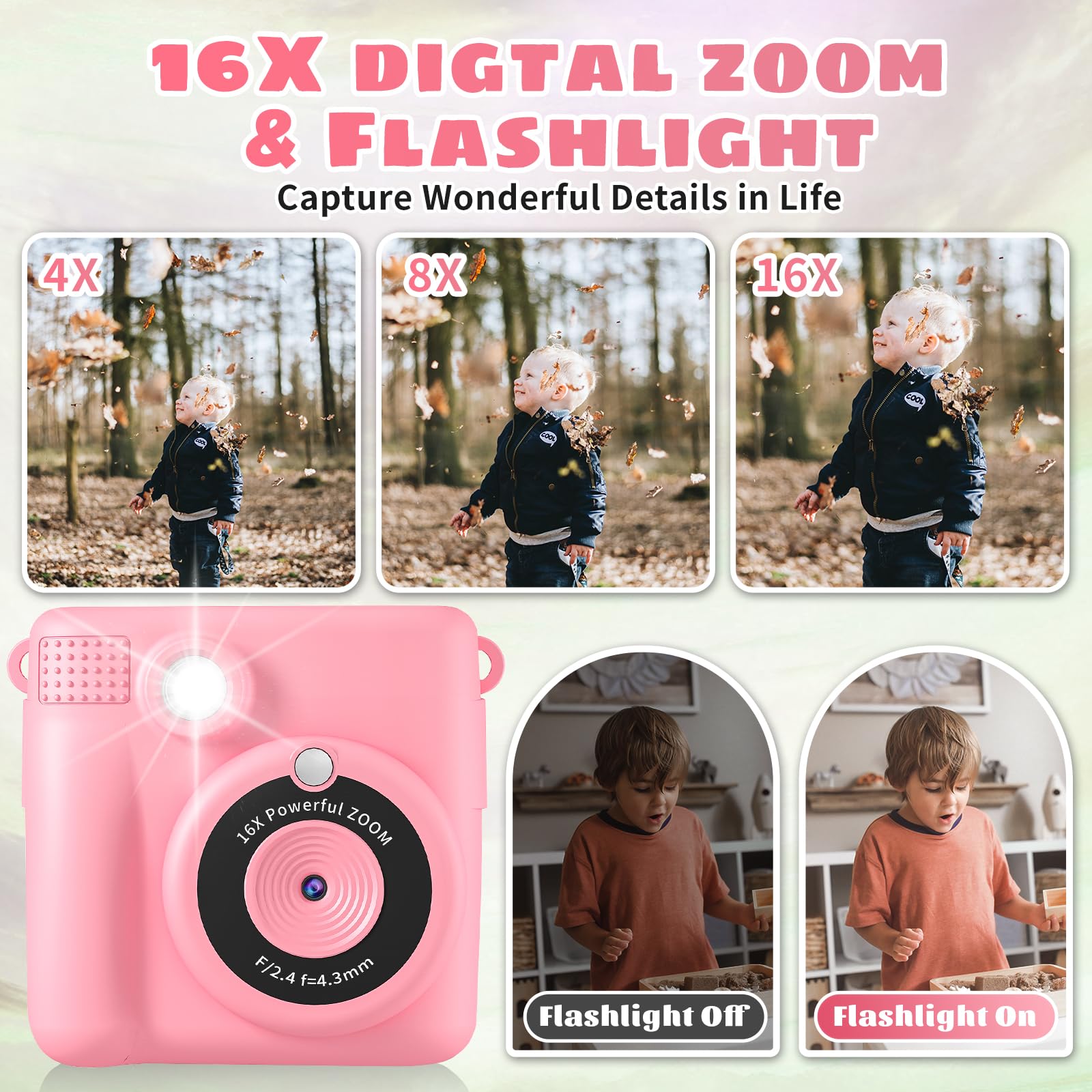 Kids Camera, Instant Print Camera 2.4 Inch Screen 1080P Digital Camera With 16X Digital Zoom, 32Gb Tf Card For 3 13 Boys And Gir