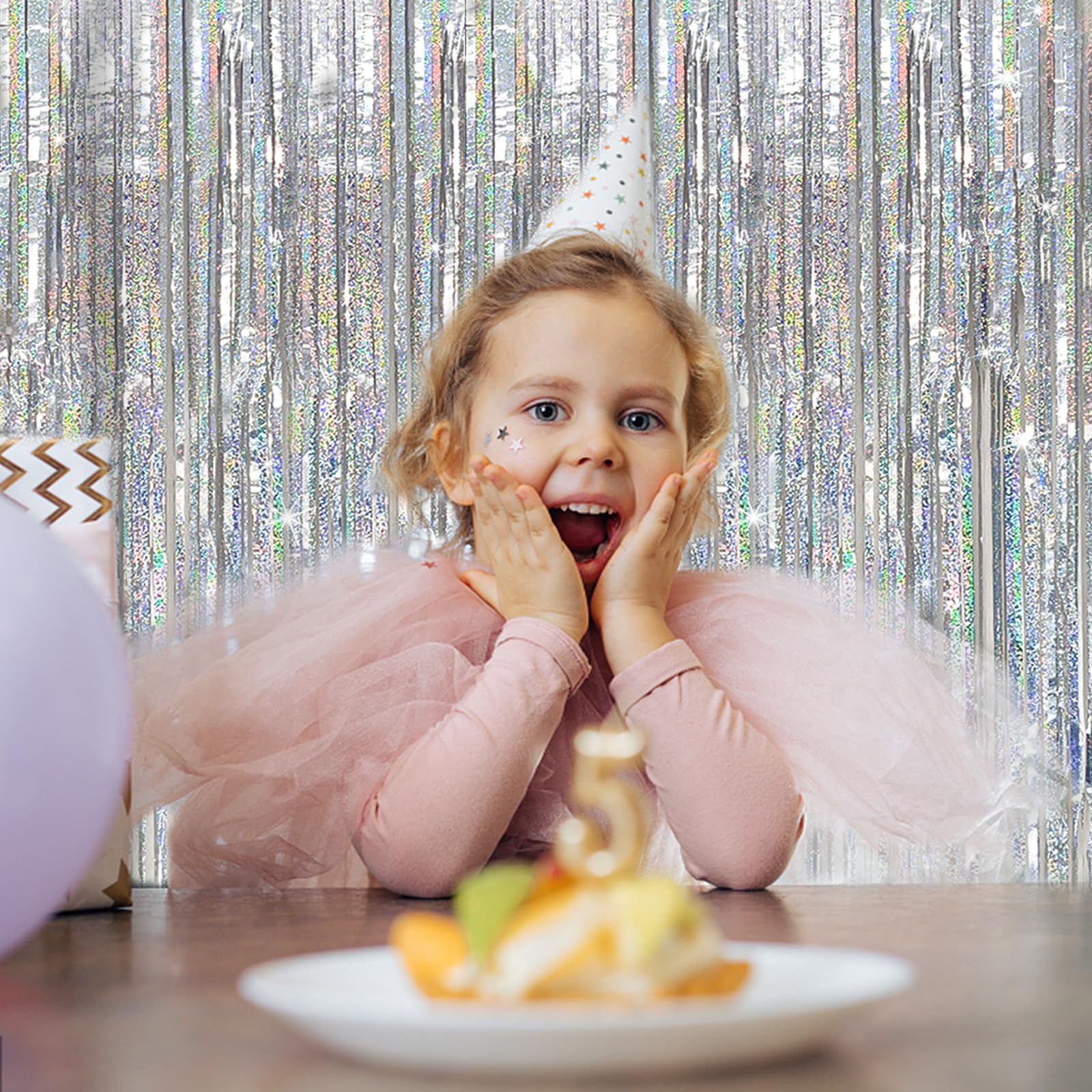 Tinsel Curtain Party Backdrop Silver Birthday Party Decorations 5 Packs Glitter Foil Fringe Curtain Party Decor Streamers Photo
