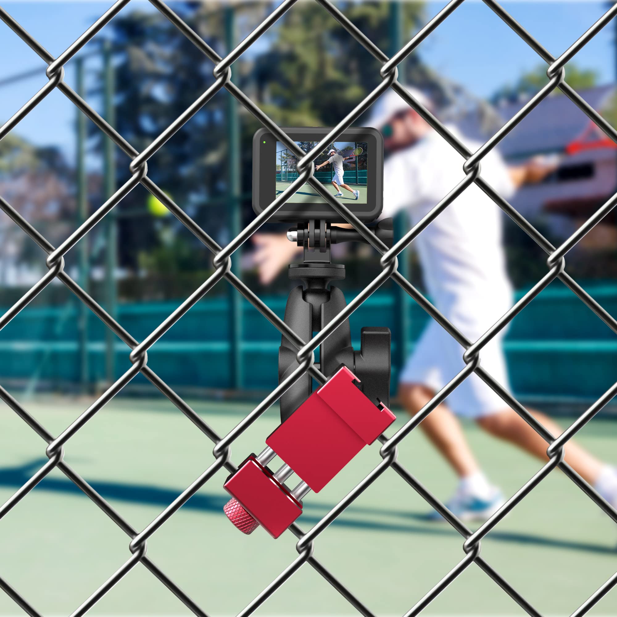 Upgraded Aluminum Fence Mount   Iphone Fence Mount Compatible With Gopro 12 11 10 9, Cellphone, Mevo Start, Dji Osmo Pocket 3 For Softball,Tennis, Baseball, Football, Net/Chain Link Games Recording