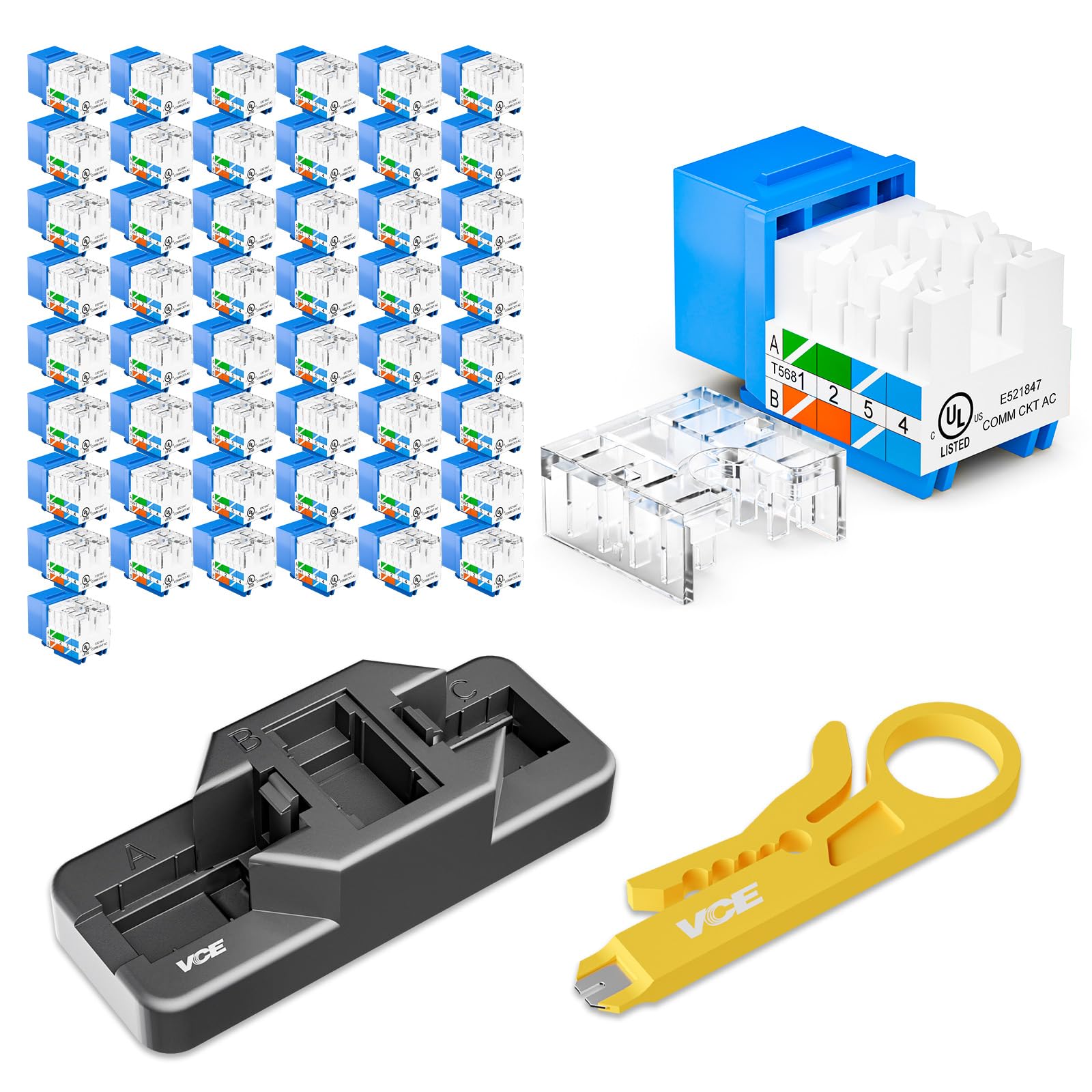 Vce Rj45 Cat6 Keystone Jacks Ul Listed 50 Pack, Utp Ethernet Keystone Jacks With Keystone Punch Down Stand Tool And Wire Strippe