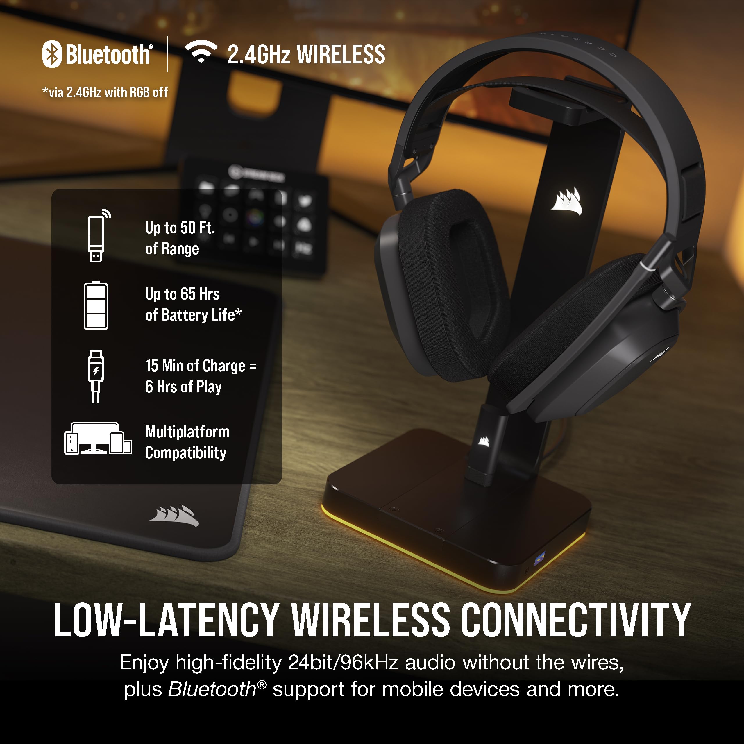 Corsair Hs80 Max Wireless Multiplatform Gaming Headset With Bluetooth - Dolby Atmos - Broadcast Quality Microphone - Icue Compat