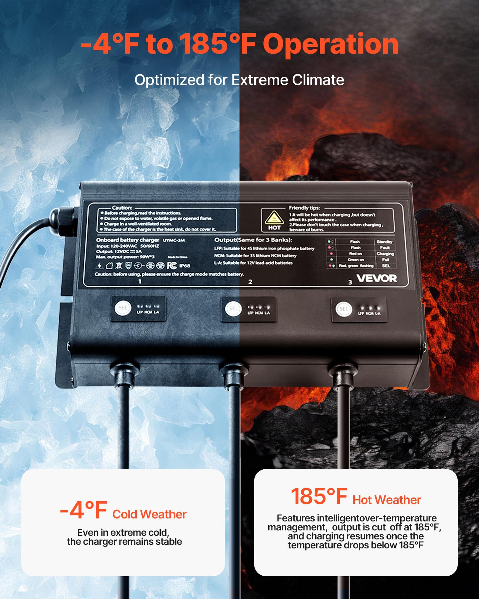 Vevor Marine Battery Charger, 3-Bank, 5A    3, 12V Onboard Boat Charger, Ip68 Waterproof Smart On-Board Battery Charger For Lith