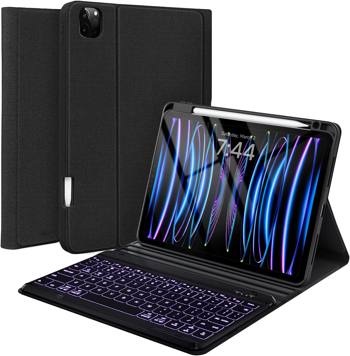 Oyeeice Keyboard Case For Ipad Air 11 Inch M2 & Air 5Th/4Th Generation   Backlit Wireless Detachable, Smart Folio Cover With Pen