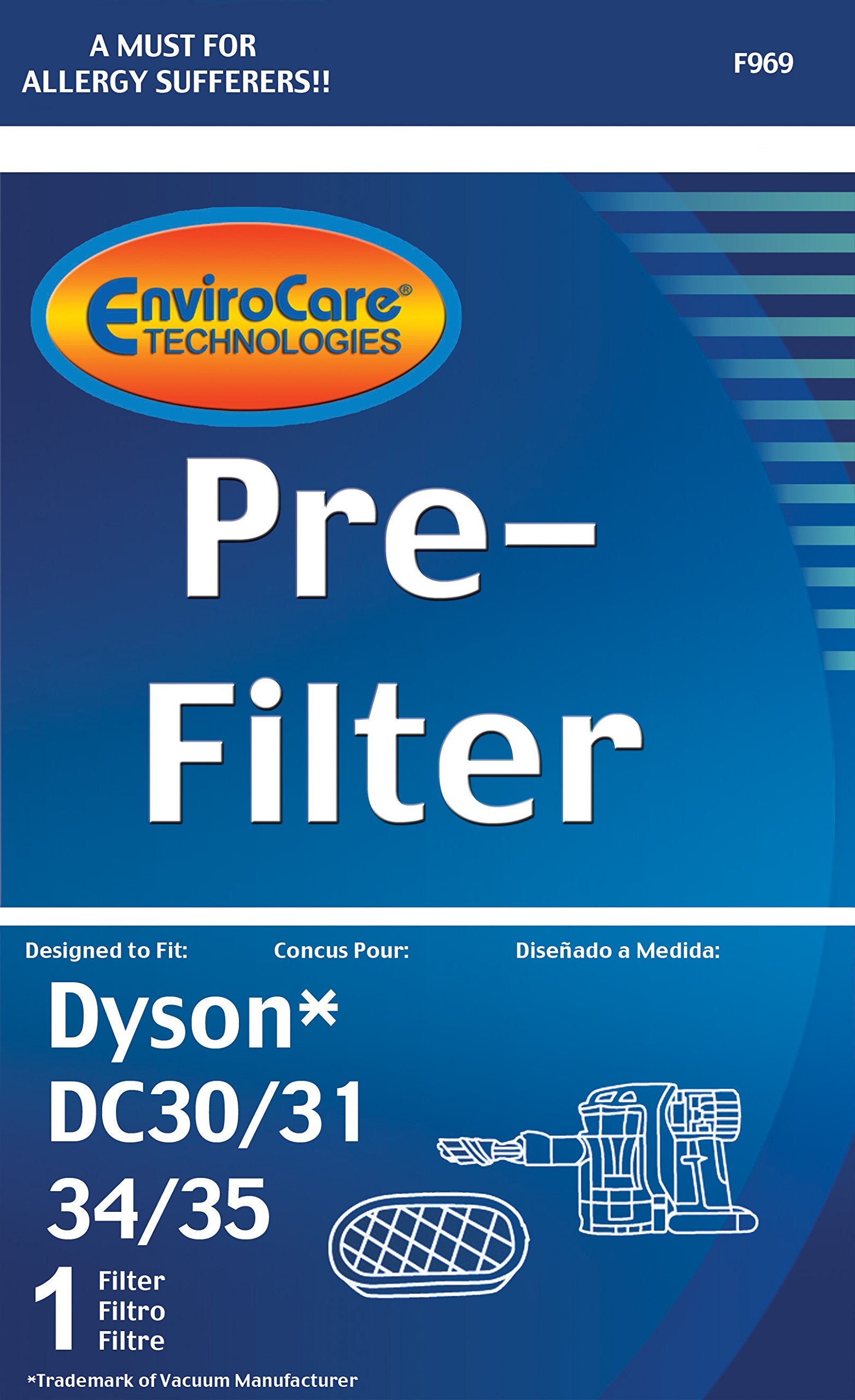 Envirocare Premium Replacement Vacuum Cleaner Pre Filter Made To Fit Dyson Dc30, Dc31, Dc34, Dc35, Dc44 Digital Slim, Dc56