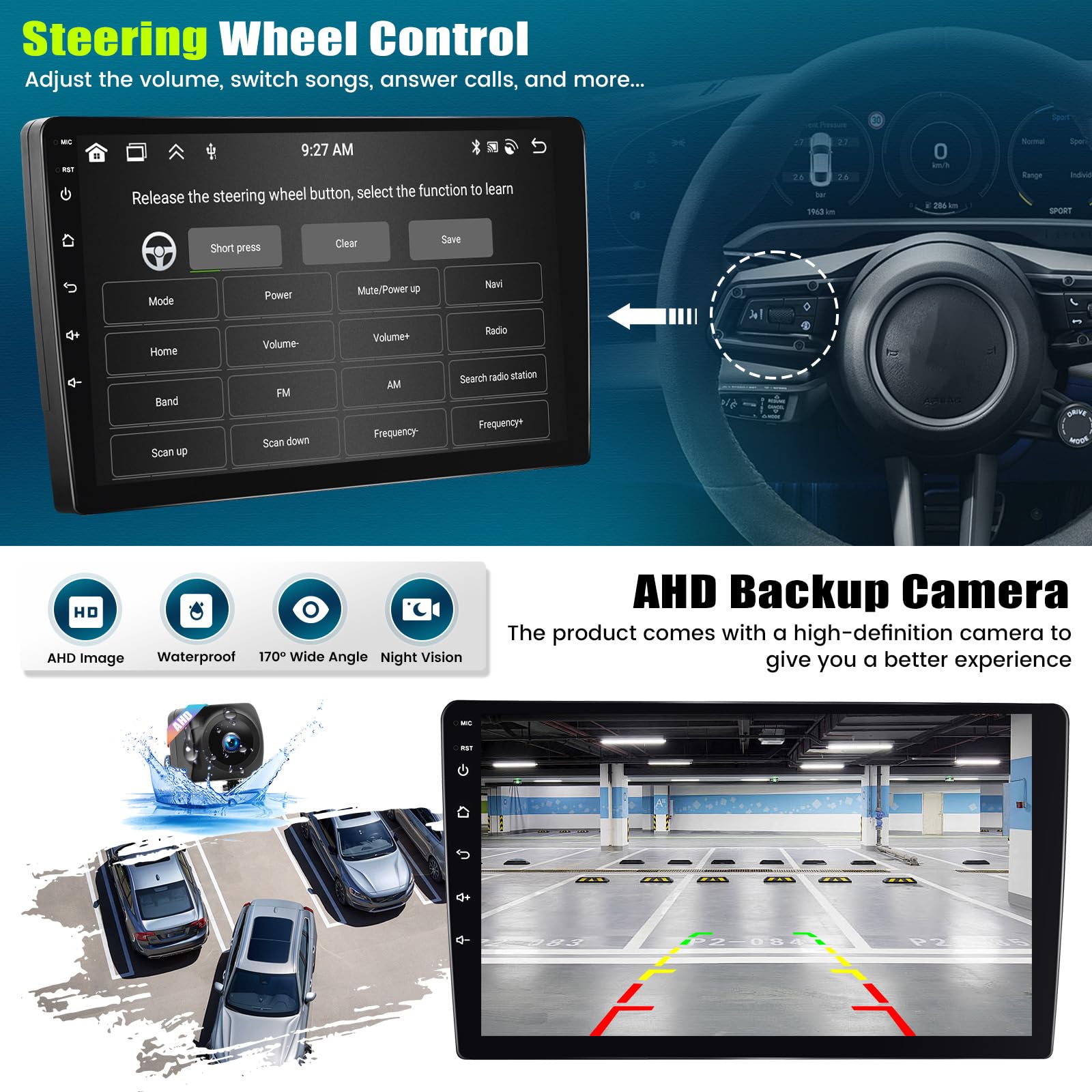 [4+64Gb] 8 Core Android 13 Double Din Car Stereo With Wireless Carplay&Android Auto,9 Inch Car Radio Support Mirror Link Wifi Gps Navigation Bluetooth Fm/Rds Radio Eq/Hifi/Dsp/Swc+Ahd Backup Camera