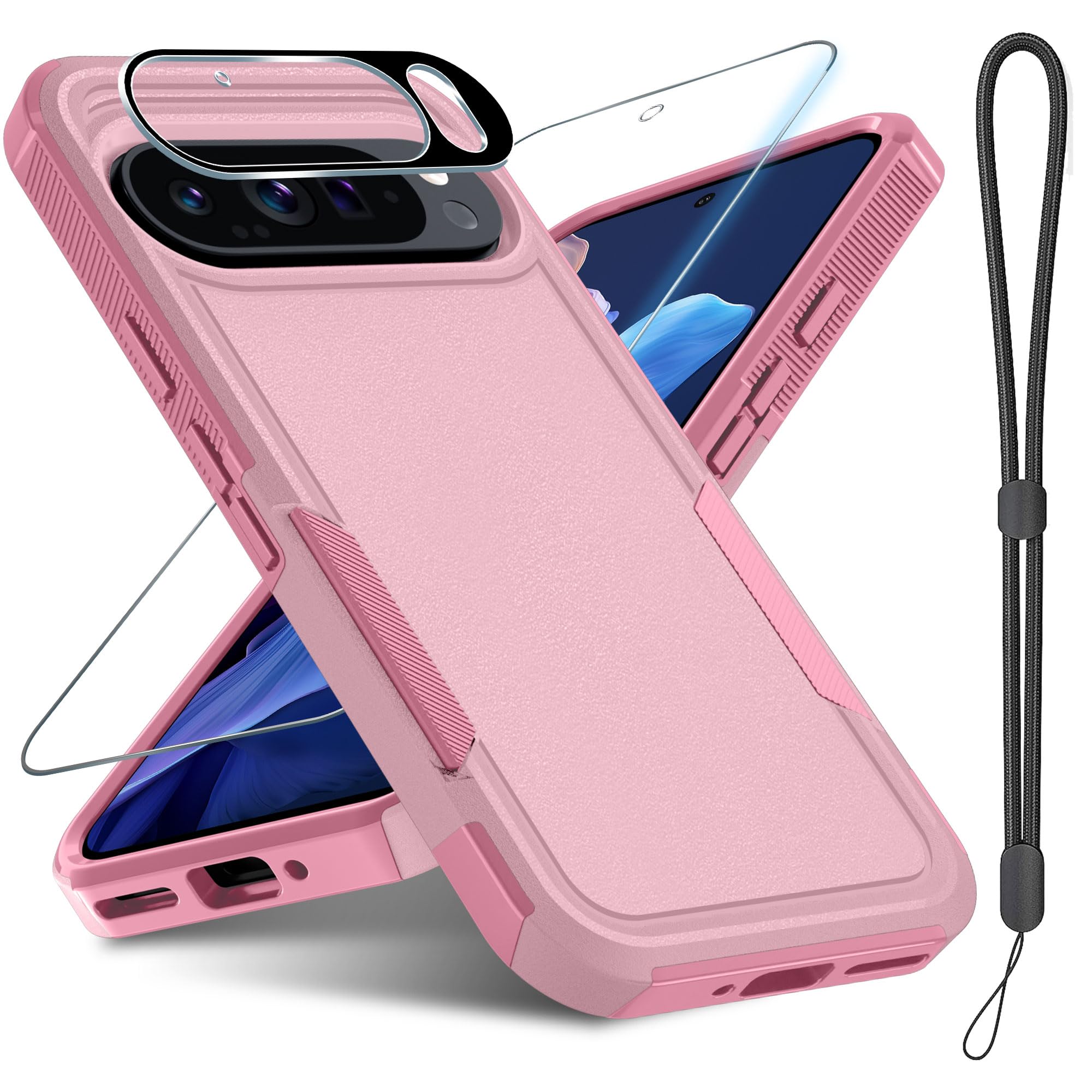 Janmitta For Google Pixel 9/9 Pro Case With Screen Protector+Camera Lens Protector+Wrist Strap Lanyard,Heavy Duty Shockproof Ful