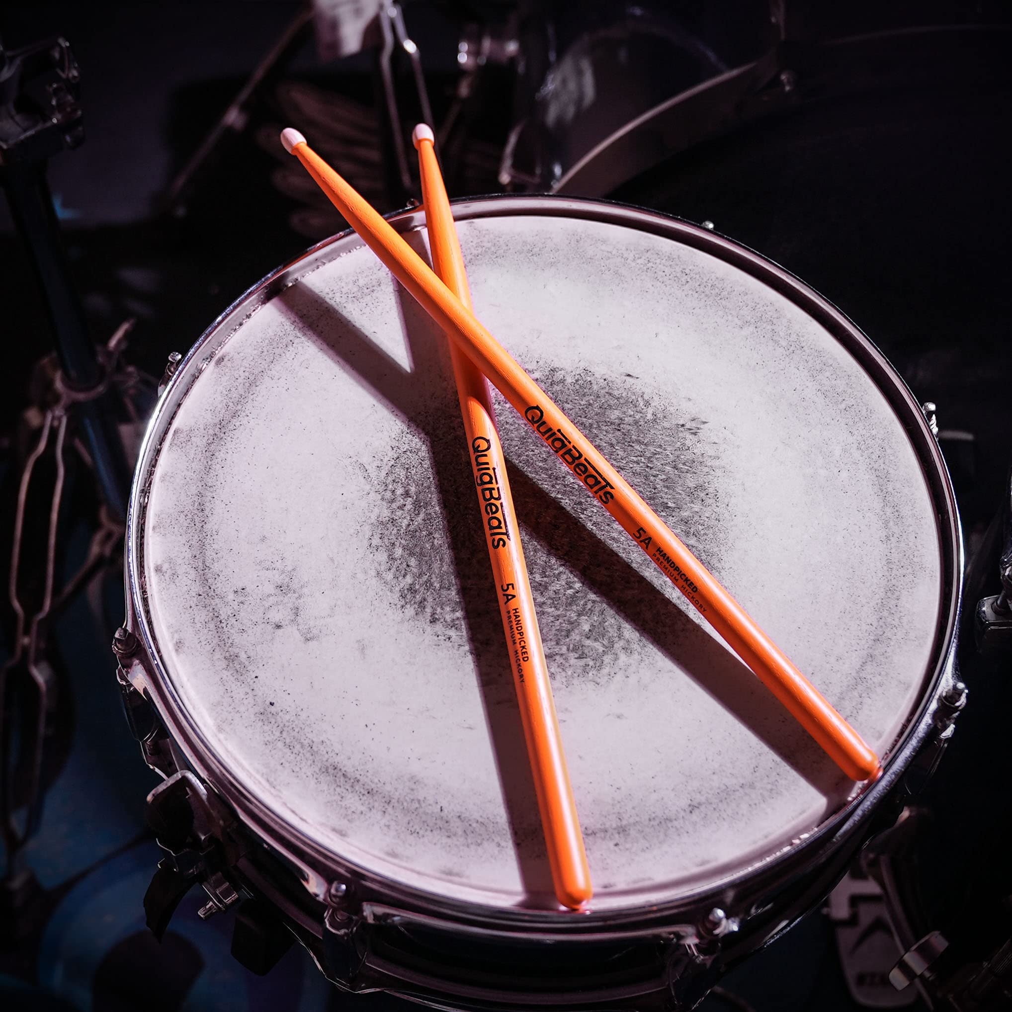 Quigbeats Drum Sticks, Hickory 5A Drumsticks, Drumsticks For Adults & Kids 5A 6 Pairs  Orange