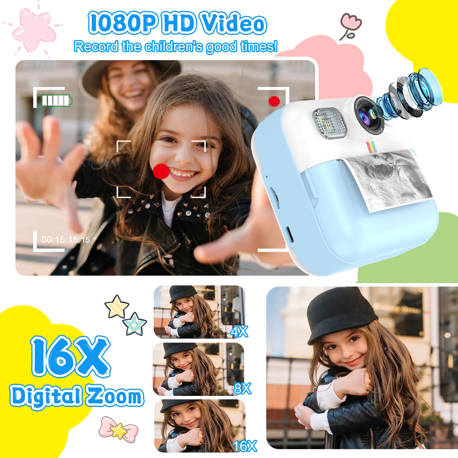 Kids Camera For Boys, 1080P Instant Print Camera, Kids Christmas Birthday Gifts For Boys, Children Digital Camera With 32Gb Card
