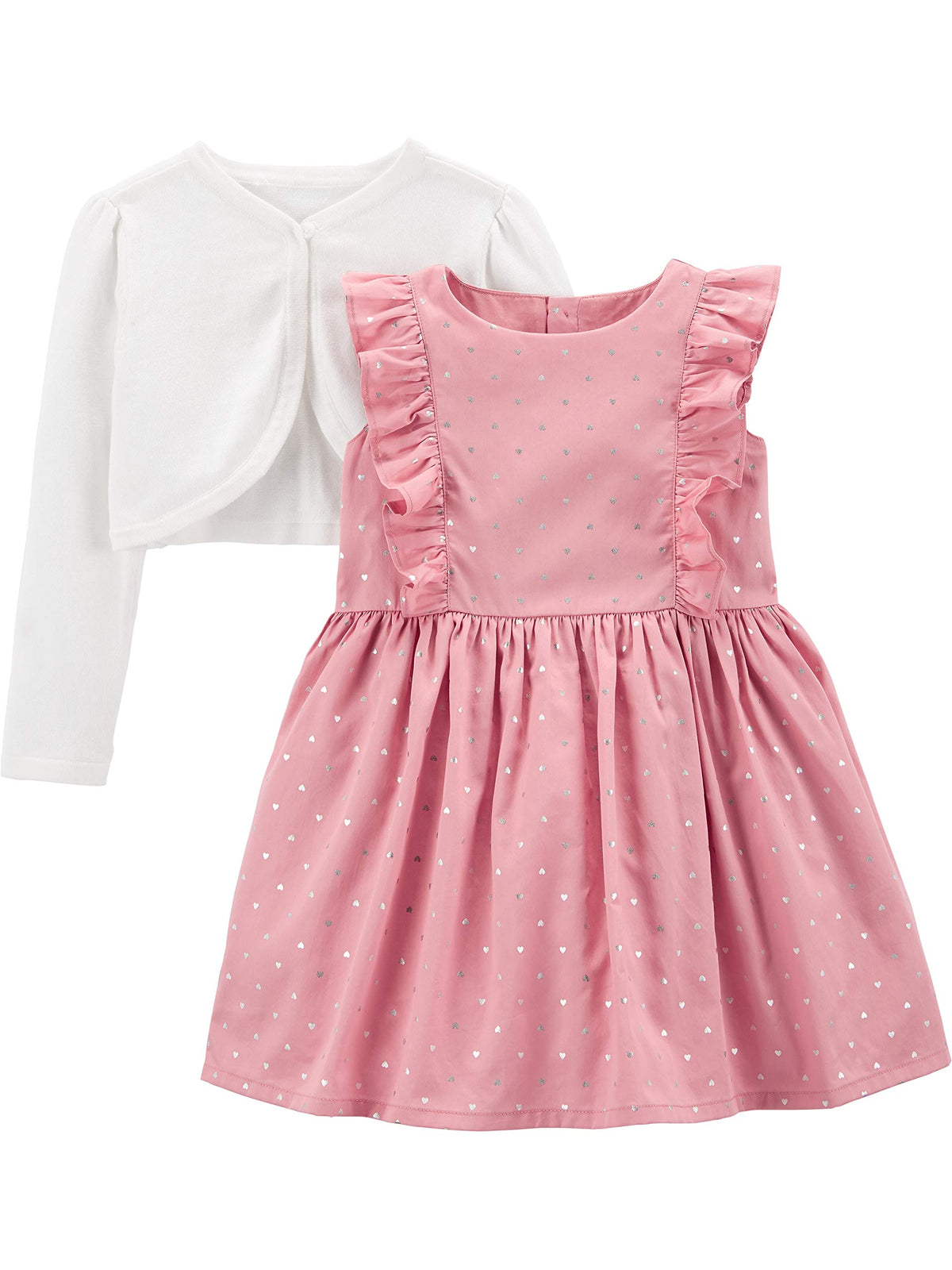 Simple Joys By Carters Toddler Girls 2 Piece Special Occasion Dress And Cardigan Set, Pink, Dots, 4T
