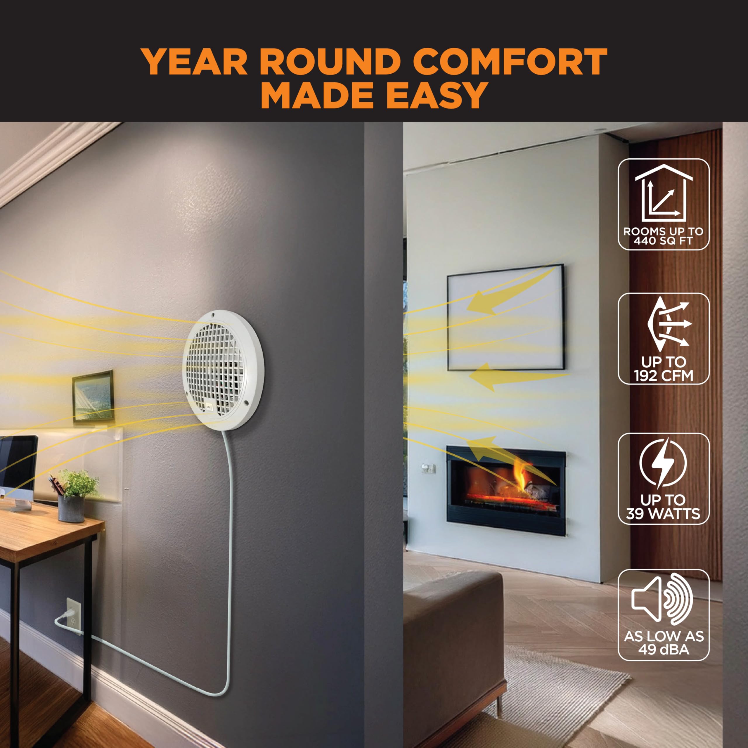 Suncourt Thruwall Room-To-Room Transfer Fan - Quiet Through Wall Vent Fan Improves Air Circulation Between Rooms 200-440 Sq. Ft.