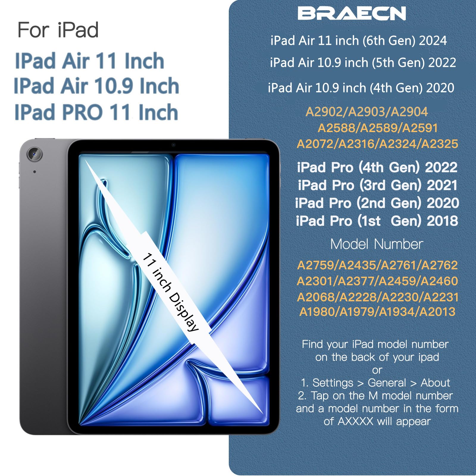 Braecn For Ipad Air 11 Inch 6Th Generation Case M2 2024,Ipad Air 5Th /4Th Gen 10.9 Case,Rugged Heavy Duty Case With Pencil Holde