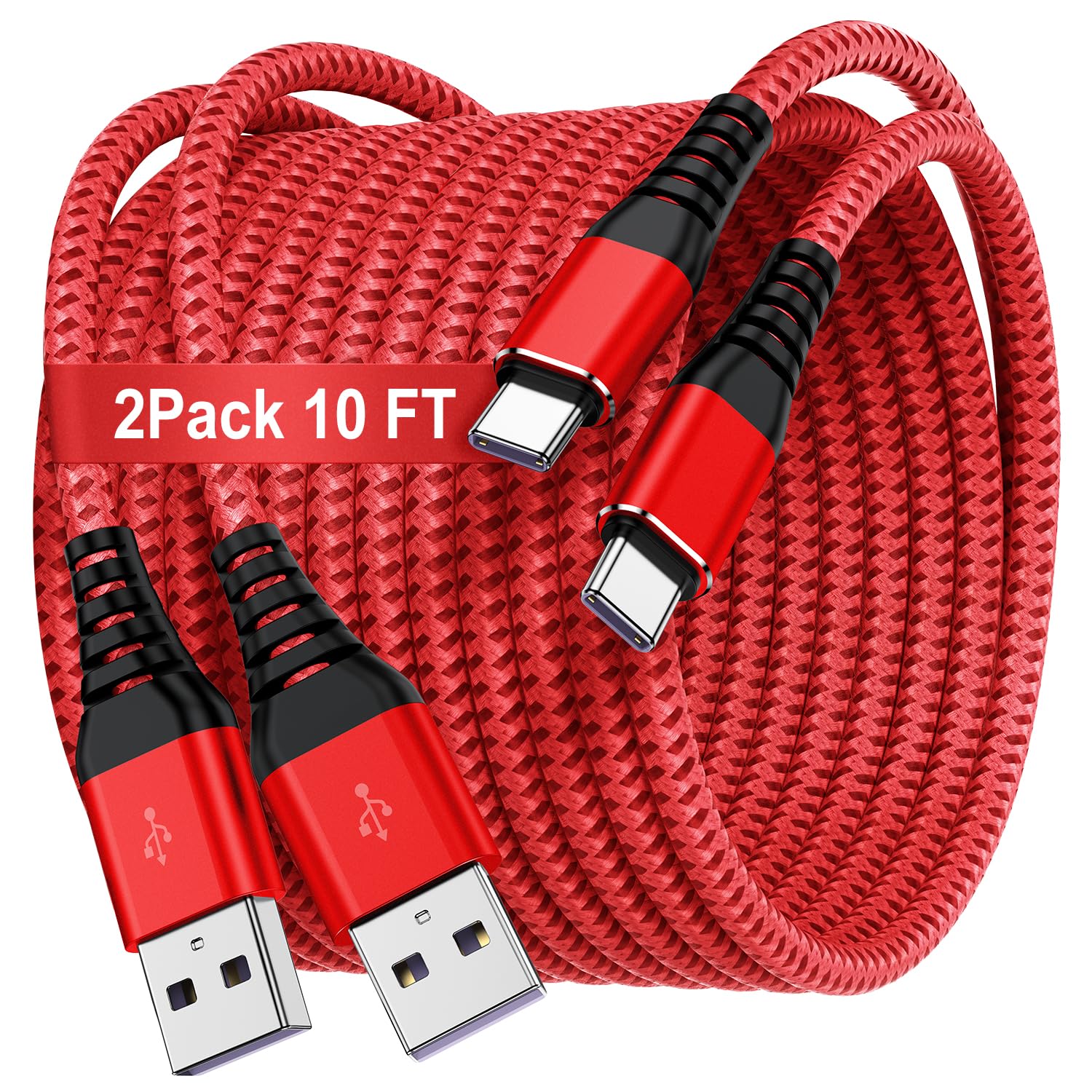 Usb C Type C Cable 10Ft,Nylon Braided Fast Charging 3A Quick Charger Cord,Usb A To Type C Charger Cord Cable For Iphone 15 Samsung Galaxy S20 S10 S9 S8 Plus S10E, Note 20 10 9 8, Moto G7 G8