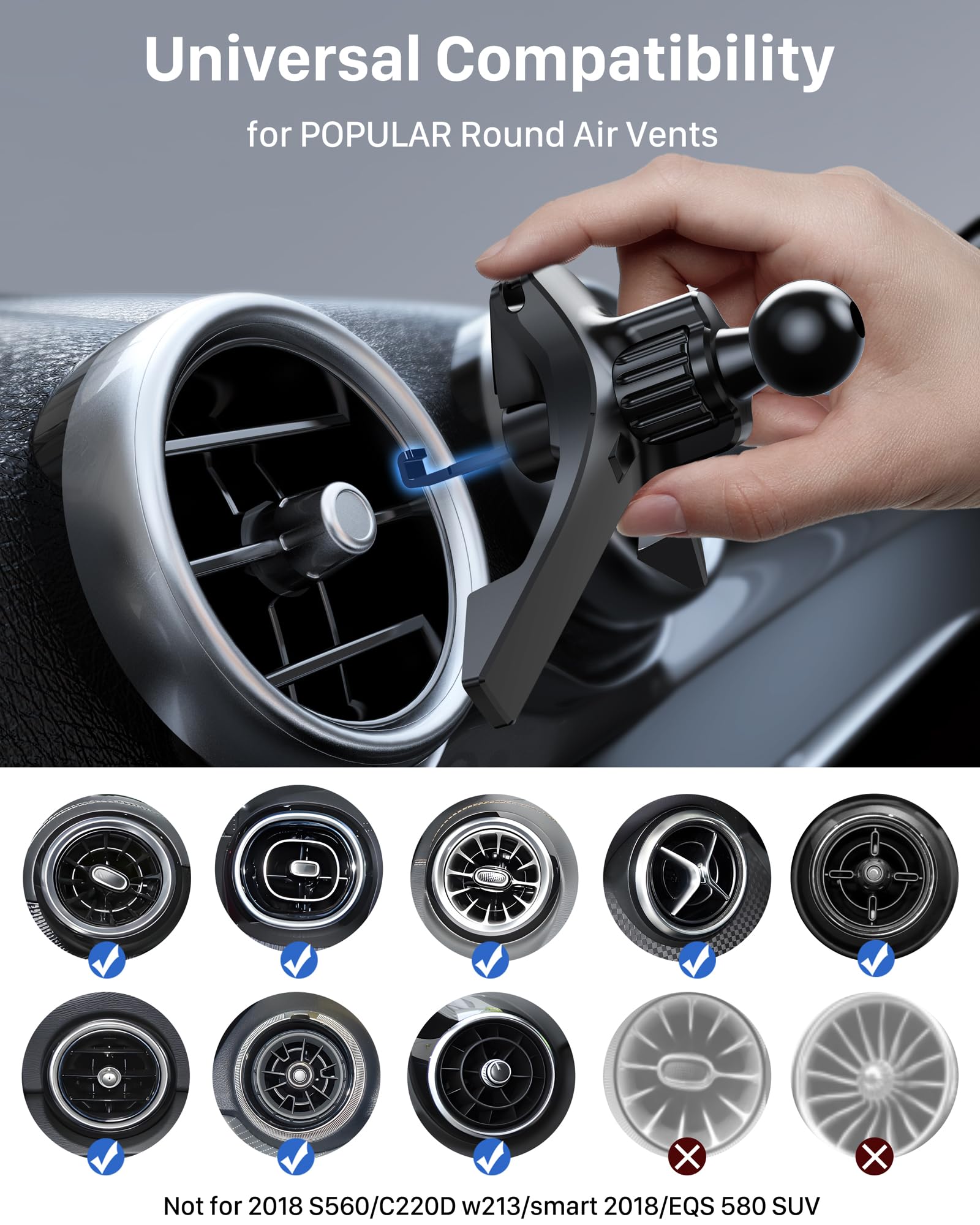 Yosh Car Vent Phone Mount Universal For Round Vent, Audi A1, Mini Cooper 2020-23&Countryman, Mercedes Benz Car Accessories Phone