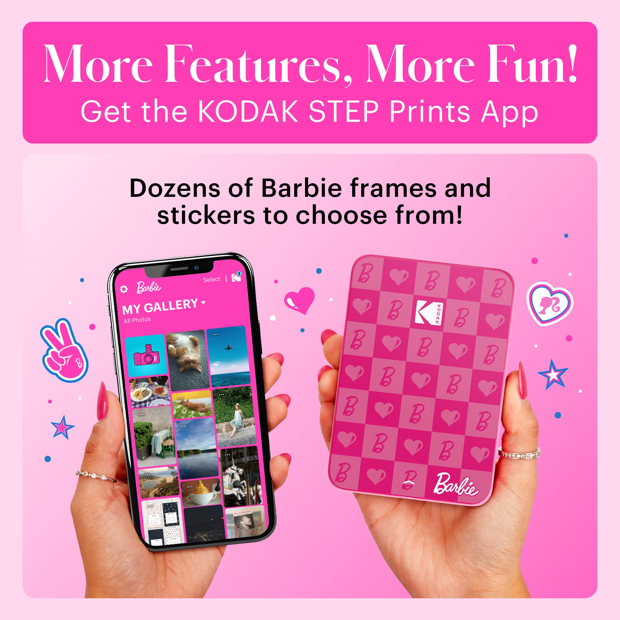 Kodak X Barbie Step Slim Wireless Instant Portable Photo Mobile Printer Barbie Starter Bundle (Iconic Style)+ Barbie Deluxe Came
