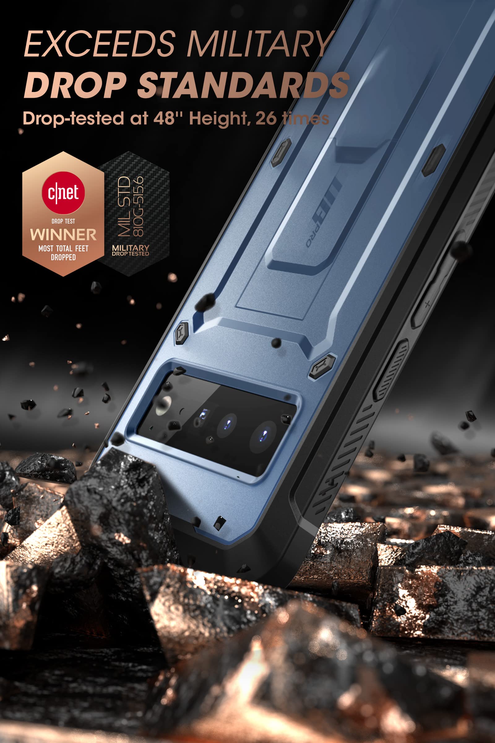 Supcase Unicorn Beetle Pro Rugged Holster Case For Google Pixel 6 Pro (2021), Metallic Blue