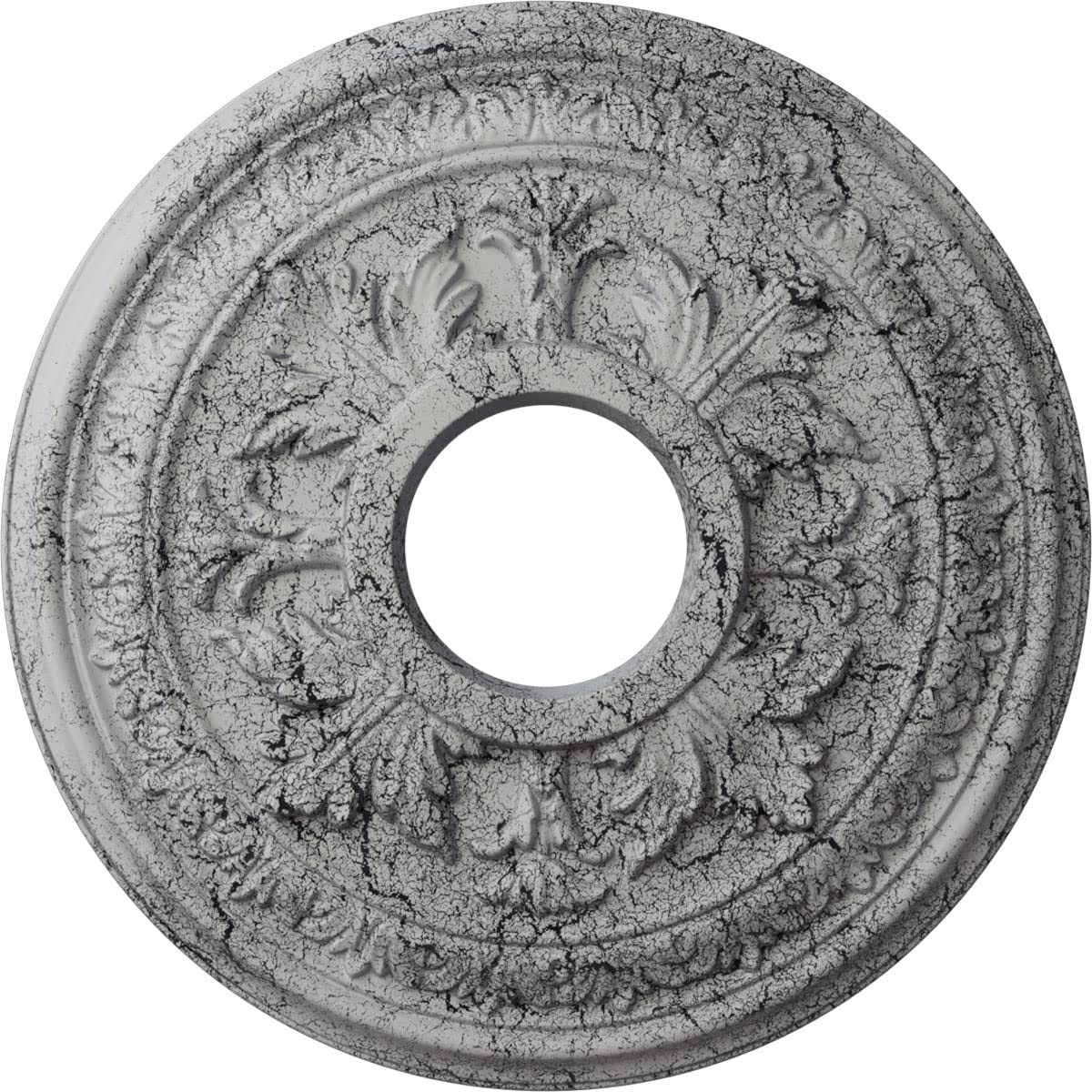 15 3/8OD x 4 1/4ID x 1 1/2P Baltimore Ceiling Medallion (Fits Canopies up to 5 1/2), Hand-Painted Ultra Pure White Crackle