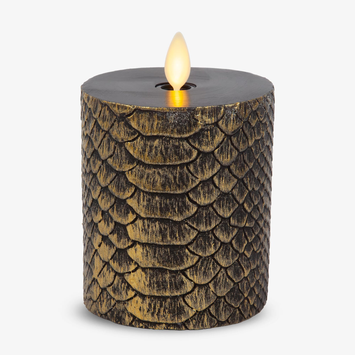 Luminara Black And Gold Snake Skin Flameless Led Candle, Flat Top Moving Flame Pillar, Real Unscented Wax And Timer (3'' X 4.5''