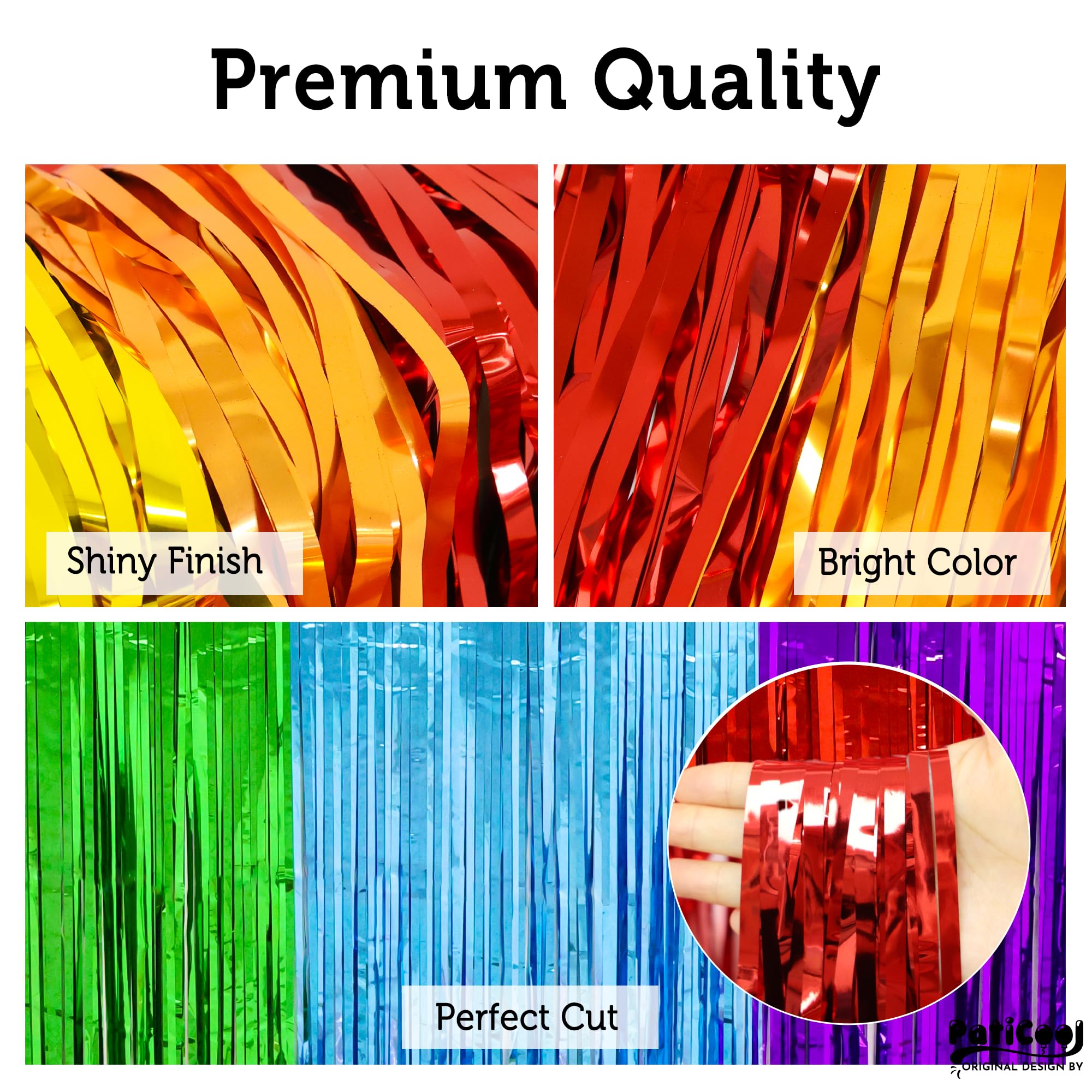 Paticool Rainbow Tinsel Foil Fringe Curtain Backdrop   Thicken 4 Pack 3.2 X 8.2 Ft   Glitter Rainbow Door Streamers Party Backdr