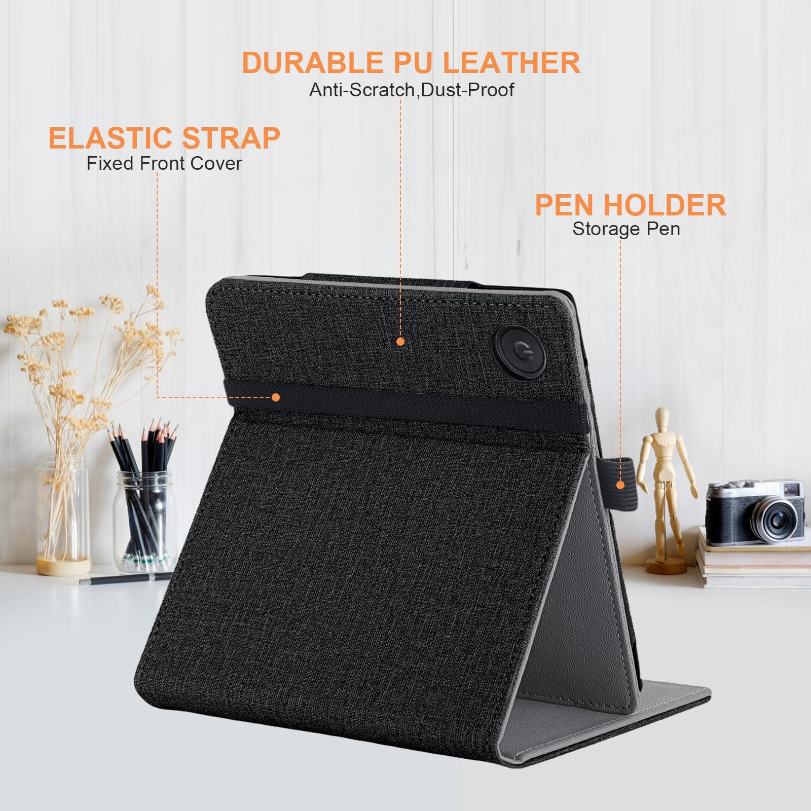 Vakarey For Kobo Libra Colour Case With Pen Holder,Sleep Cover For Kobo Libra 2 Case With Hand Strap,Black