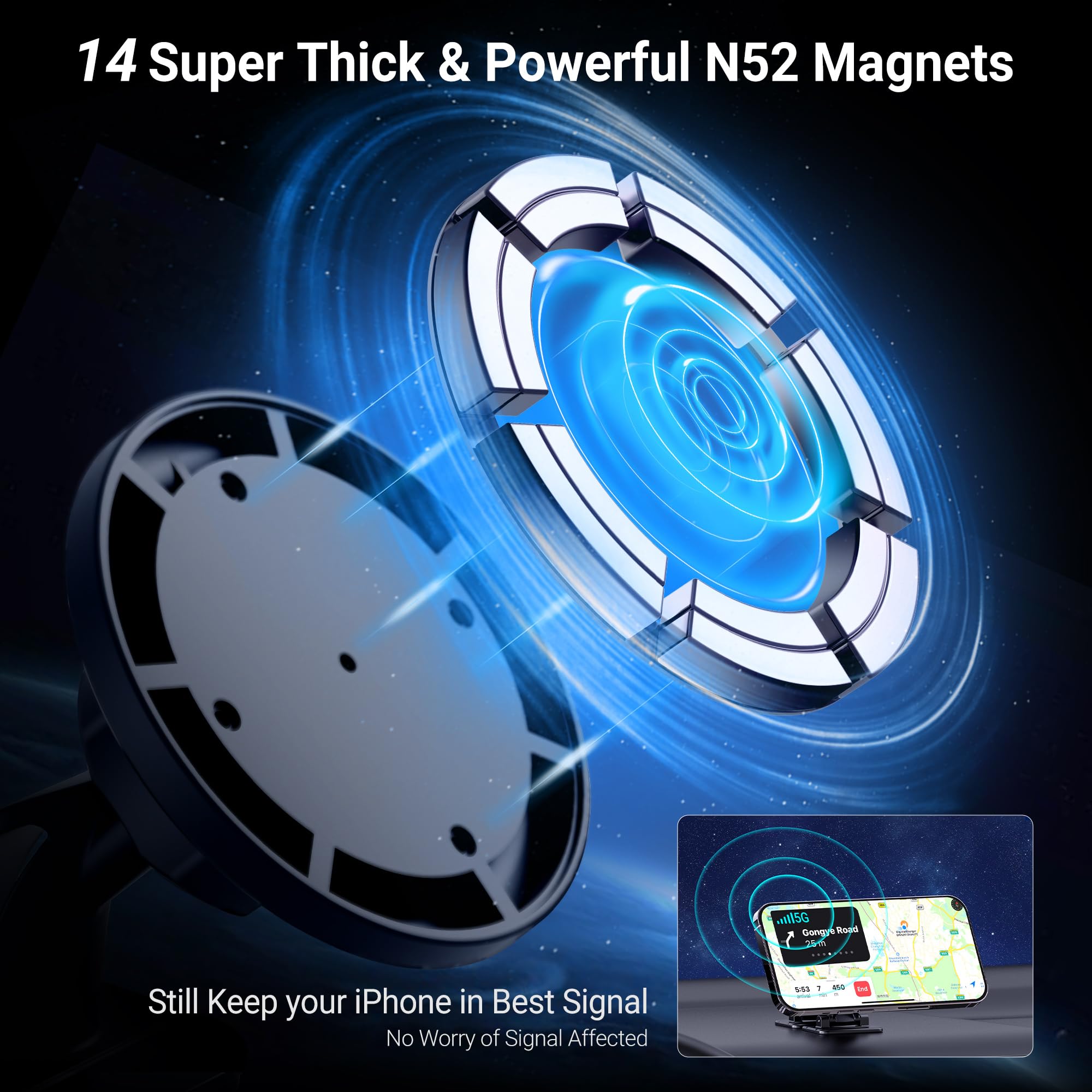 Profezzion 2 Pack Compatible With Magsafe Car Mount, Magnetic Phone Holder For Car Dashboard, Home & Office Compatible With Ipho