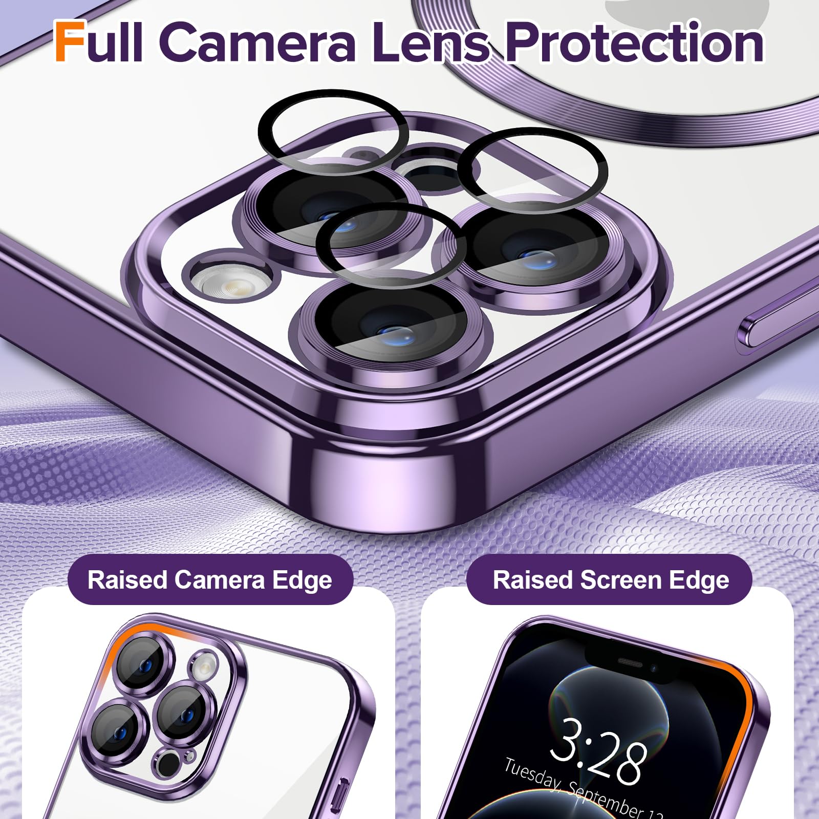 Hython Magnetic Clear Case For Iphone 12 Pro Max Case With Camera Lens Protector [Compatible With Magsafe] Luxury Plating Edge S