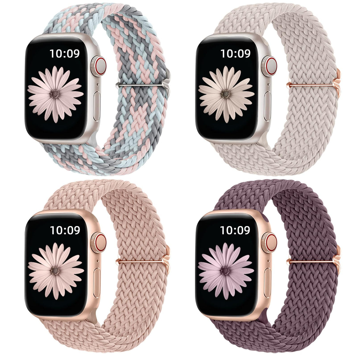 Daqin Compatible With Apple Watch Band 38Mm 40Mm 41Mm 42Mm 44Mm 45Mm 46Mm 49Mm Women Men, 4 Pack Braided Solo Loop Bands Sport N