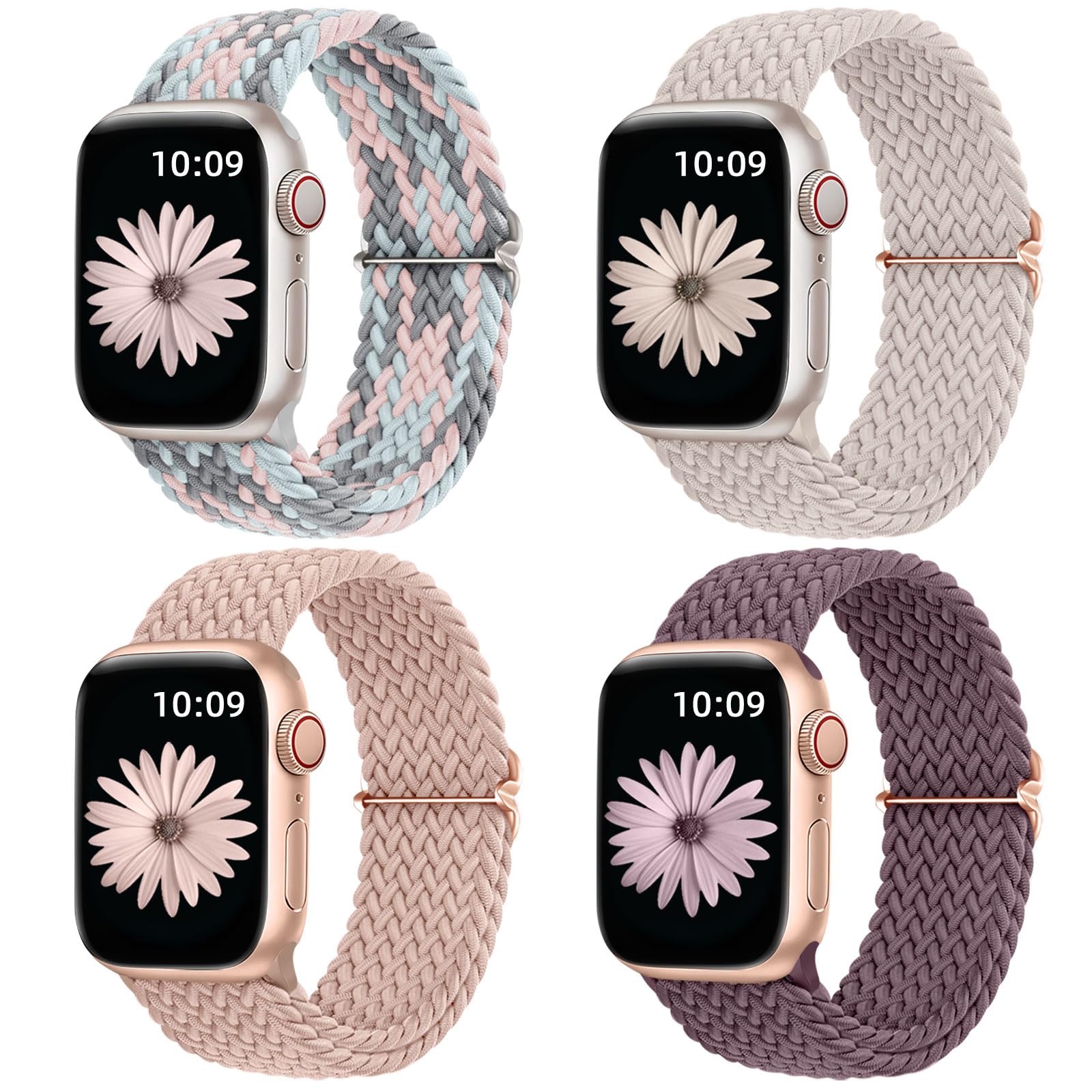 Daqin Compatible With Apple Watch Band 46Mm 44Mm 45Mm 49Mm 42Mm 41Mm 38Mm 40Mm For Women Men, 4 Pack Braided Solo Loop Sport Nyl