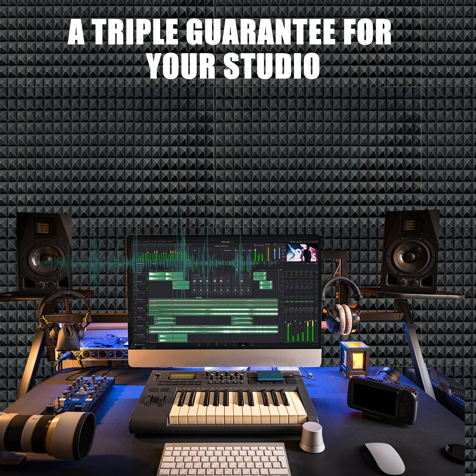 Yhyghxfr 2 Pack Black Acoustic Foam Panels,48X24X2 Inch Sound Proof Foam ,High Density Soundproof Wall Panels,Fireproof Cancelli