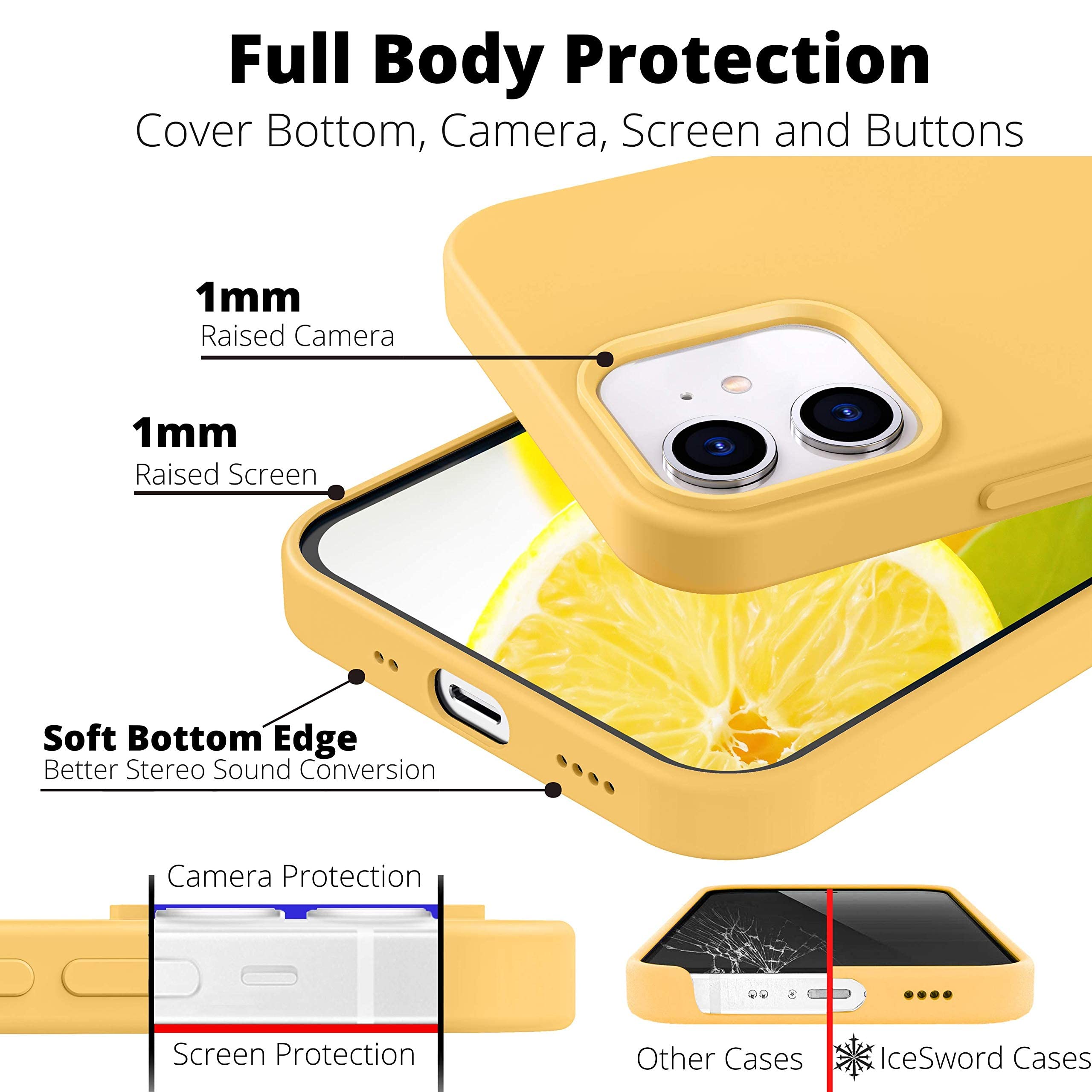 IceSword iPhone 13 Mini Case Ultra Slim Shockproof Silicone with Microfiber Lining Yellow 5.4 inch