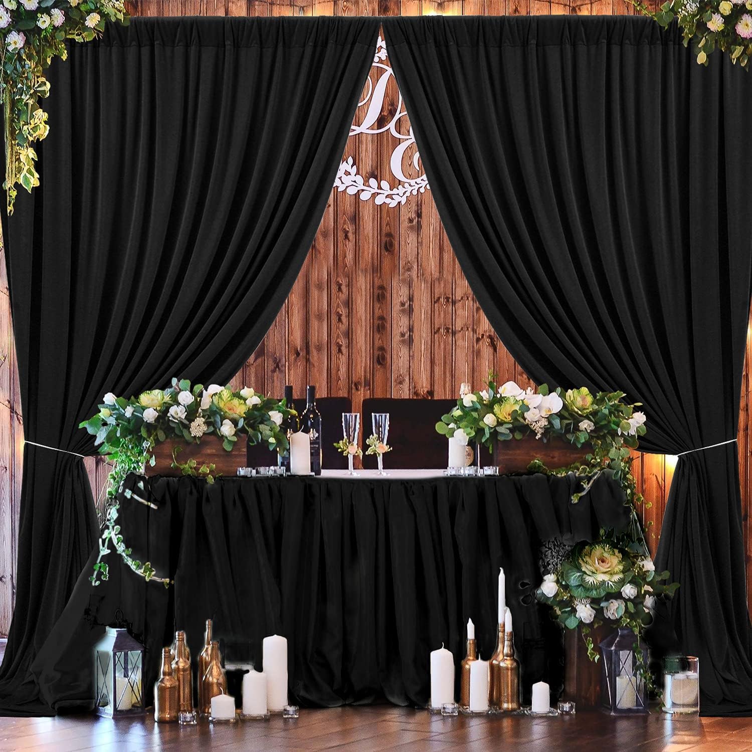 Wrinkle Free Black Backdrop Curtains For Parties, Polyester Photo Backdrop Drapes 2 Panels 5X8Ft For Weddings Birthday Photograp
