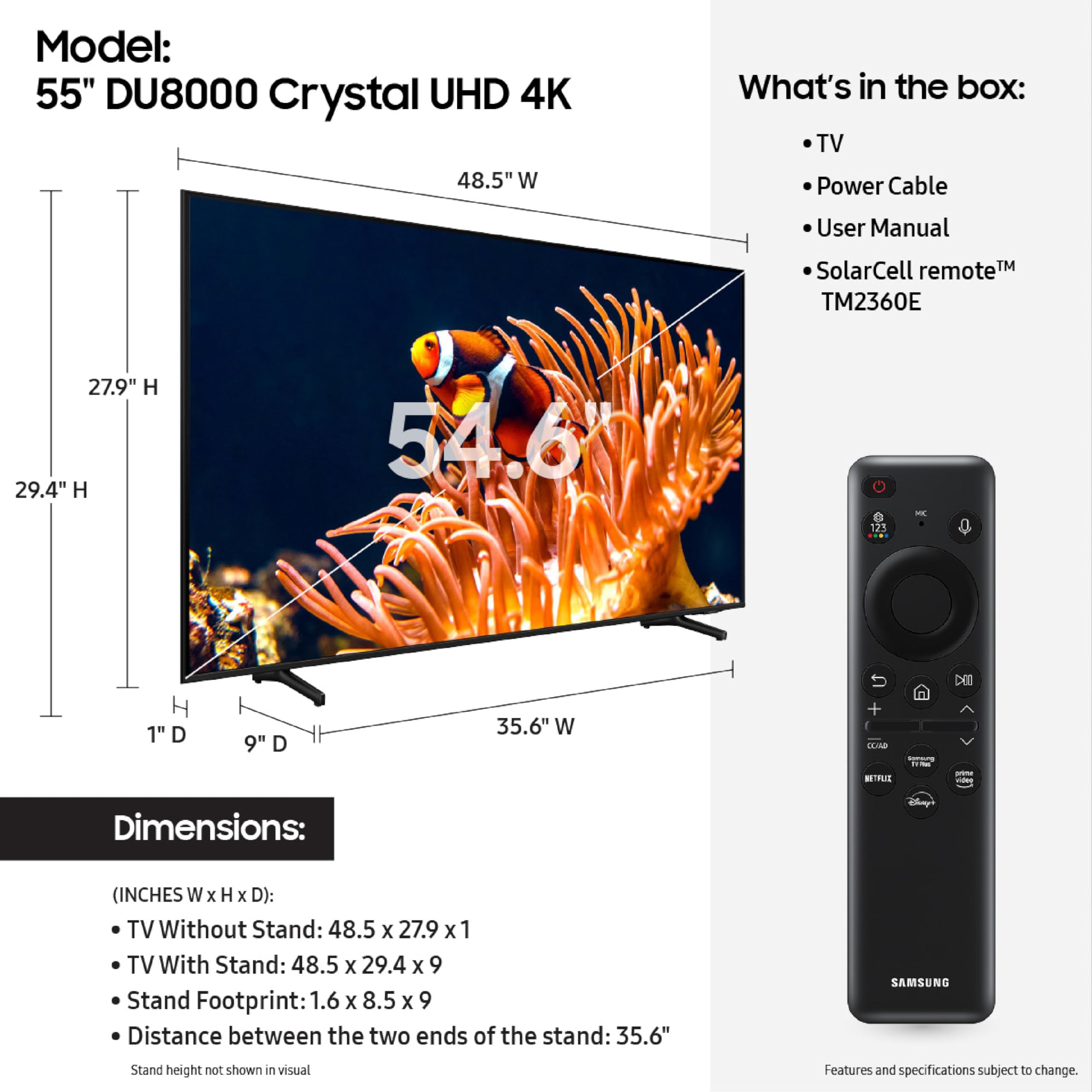 Samsung 55 Inch Class 4K Crystal Uhd Du8000 Series Hdr Smart Tv W/Object Tracking Sound Lite, Motion Xcelerator, Ultra Slim Desi