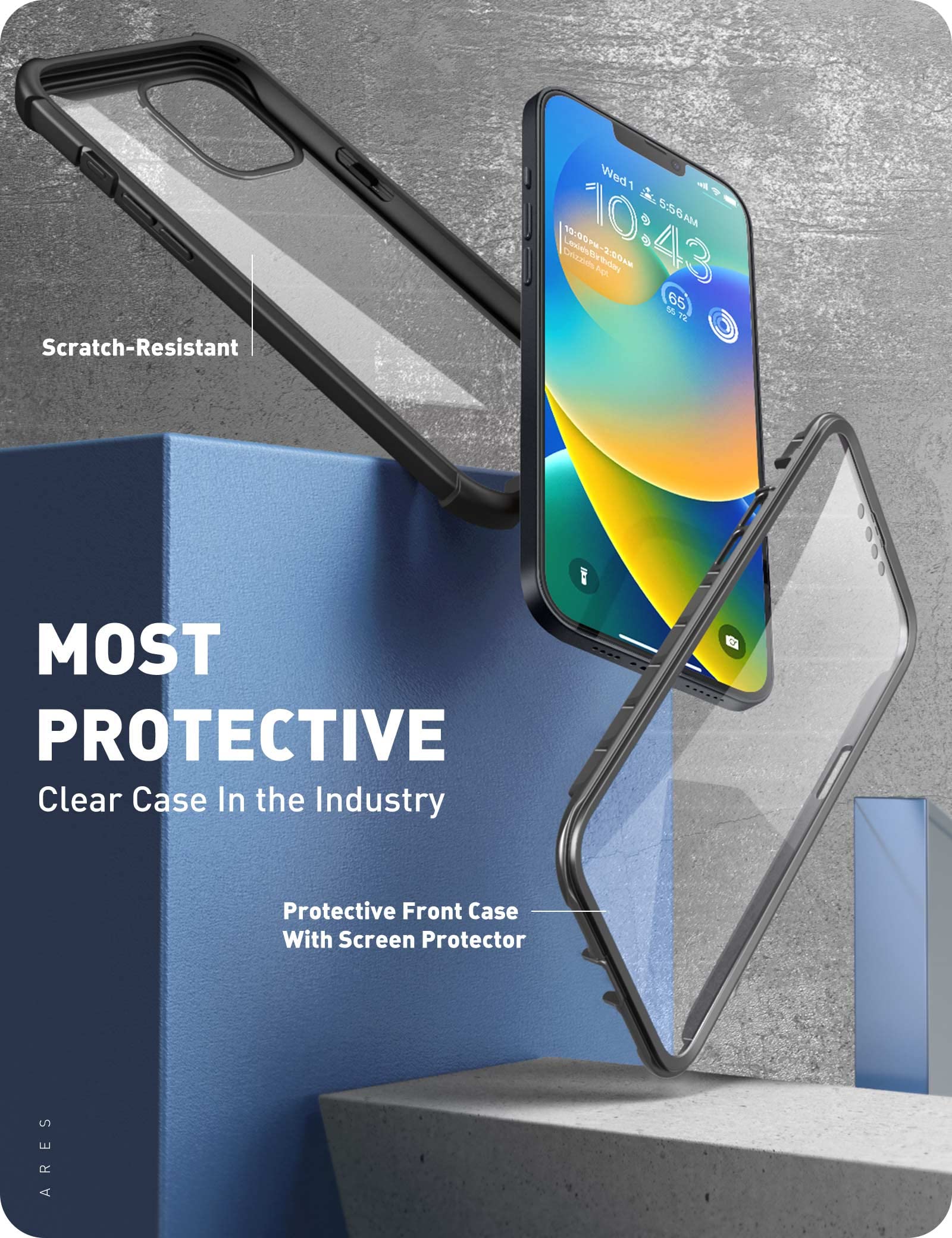 I-Blason Ares Transparent Case Bumper Case For Iphone 14 Iphone 13 Mobile Phone Case Black | 6.1 Inch, 360 Degree, Robust Protec