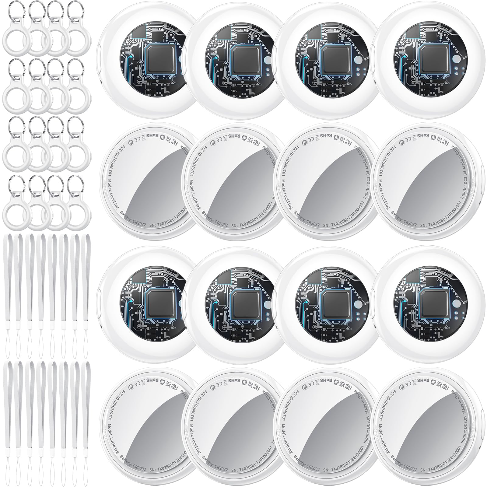 Tukio New [Apple MFi Certified] (iOS Only) Air Tracker Tags-16 Pack (White), Bluetooth Tracker for Apple Find My, Replaceable Ba