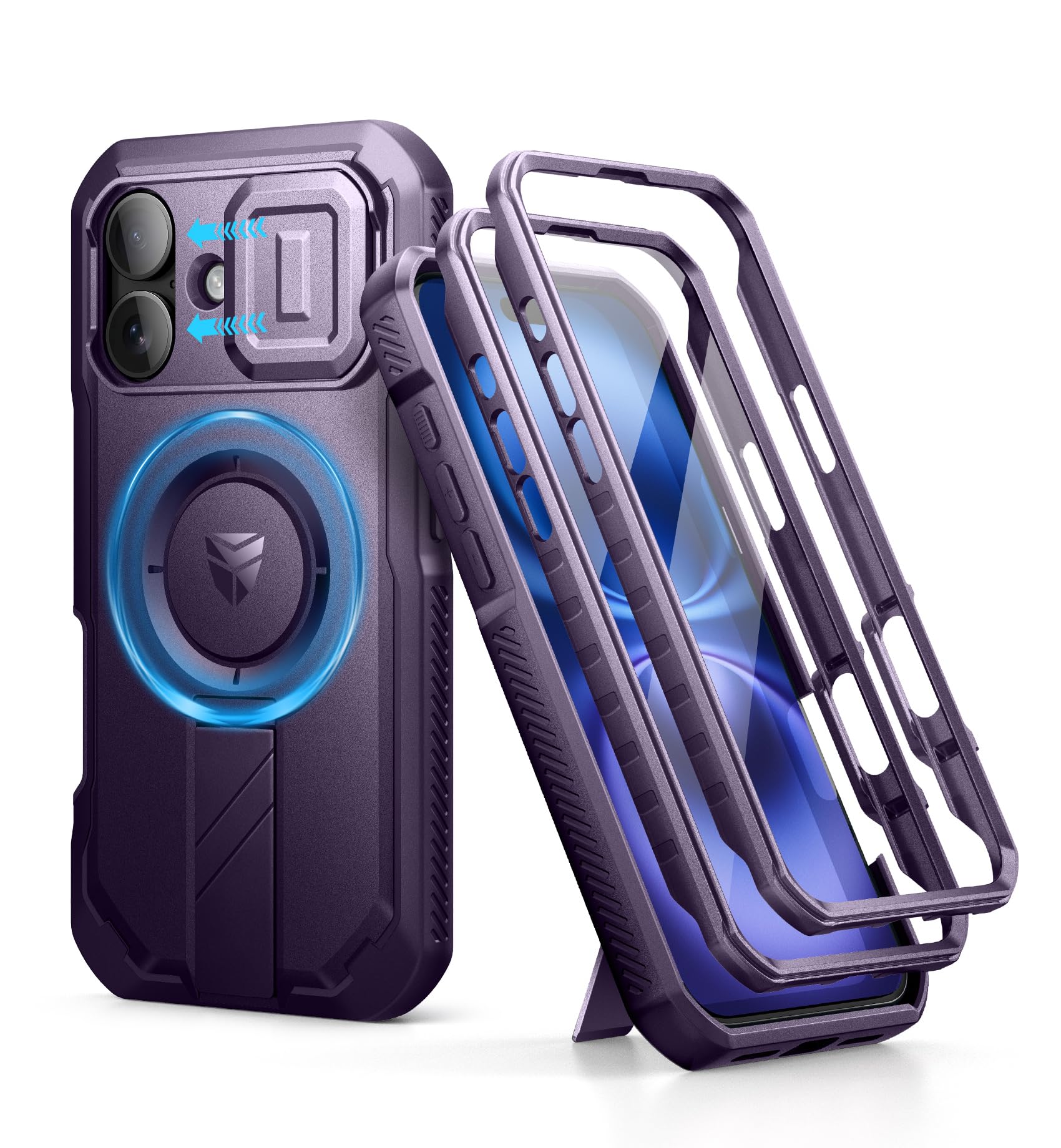 Dexnor for iPhone 16 Case with Slide Camera Cover&Adjustable Kickstand & Built-in Screen Protector,Compatible with MagSafe Shock