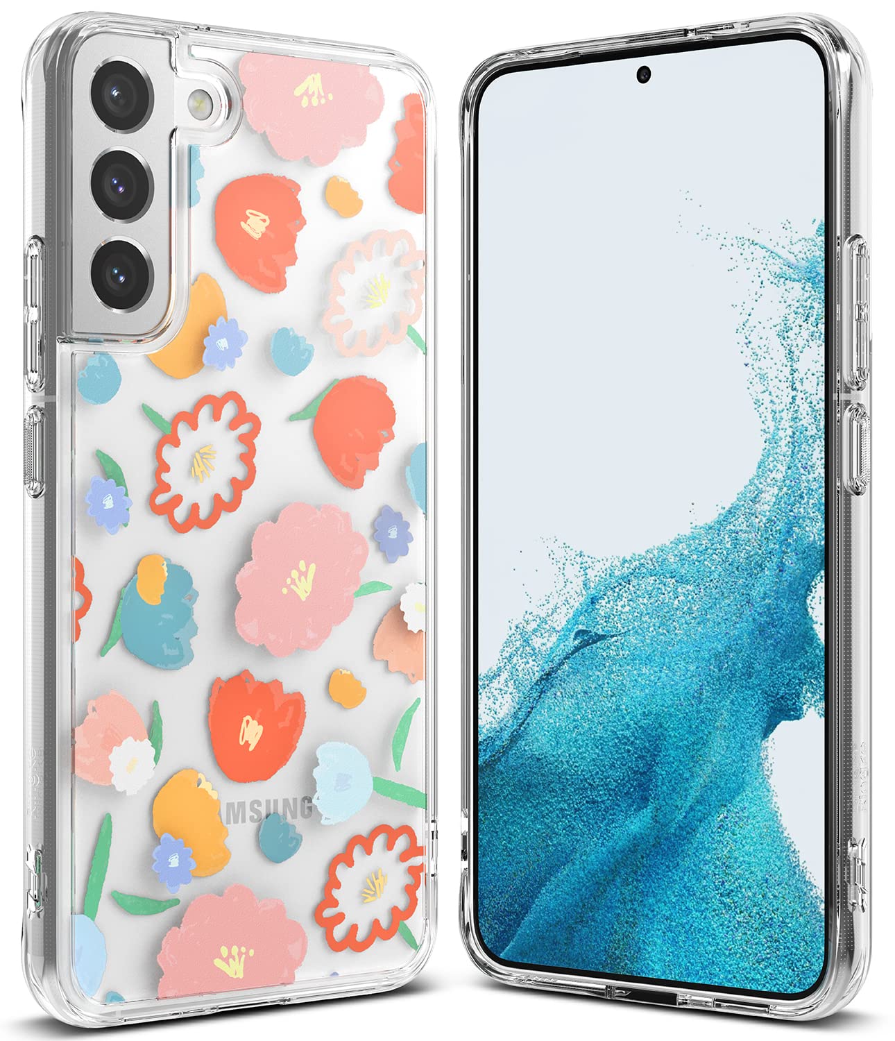 Ringke Fusion Design Compatible With Samsung Galaxy S22 5G Case (2022), Clear Hard Back With Flowers Girls Women Design Print Sh