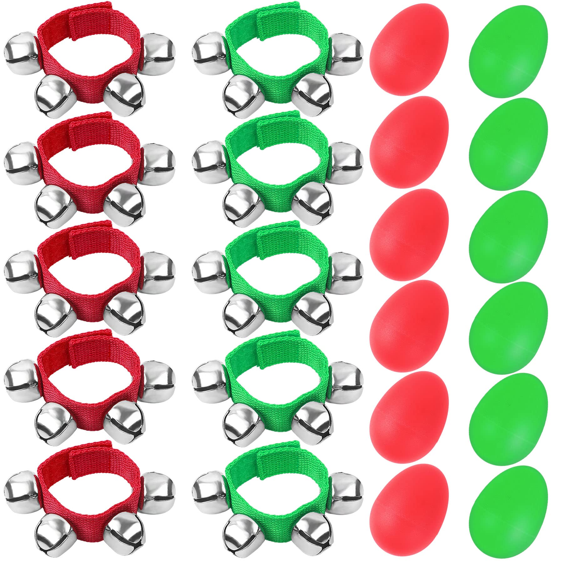 Augshy 24 Packs Christmas Shaker Musical Instruments For Kids, 12 Packs Egg Shaker And 12 Packs Wrist Hand Band Jingle Bells (Re