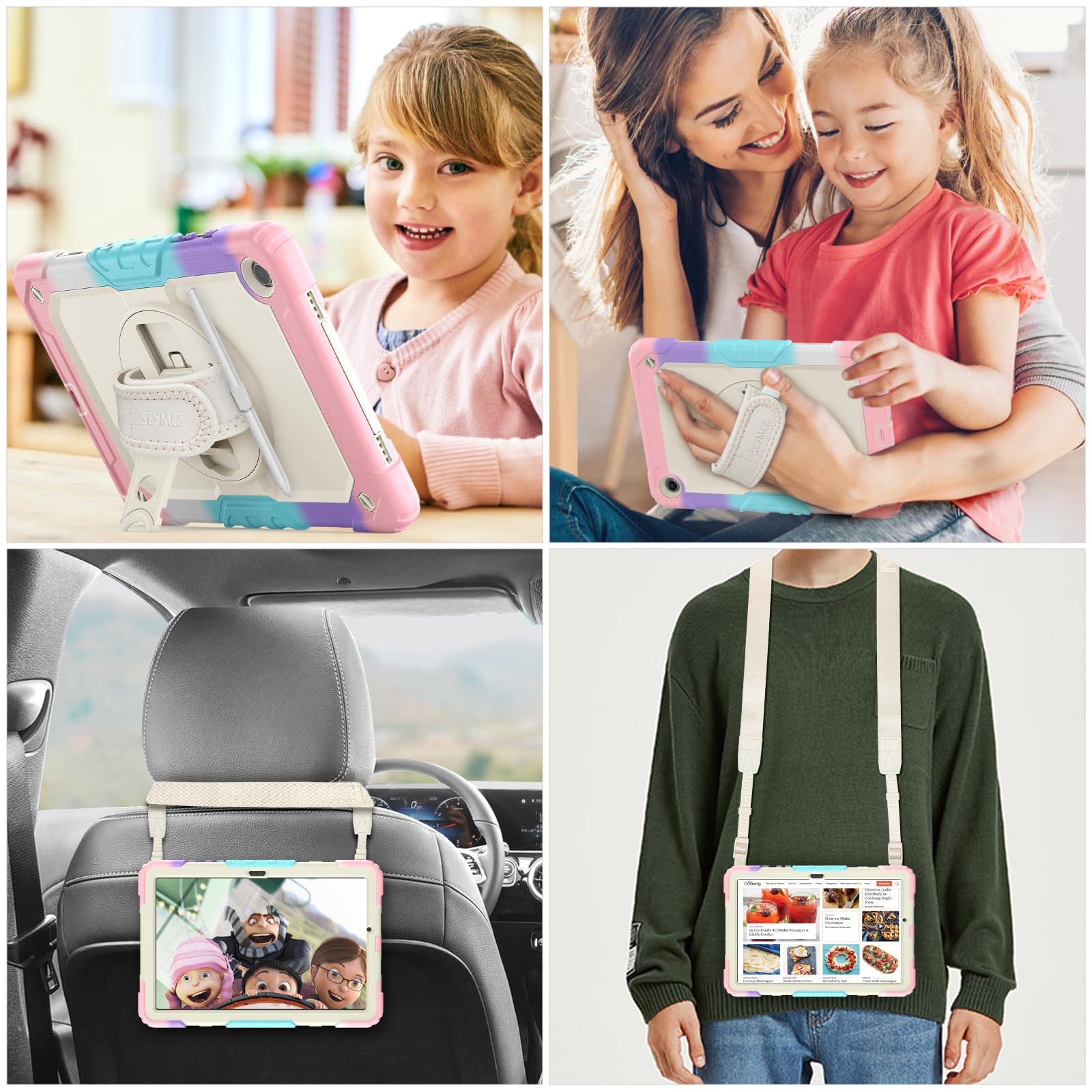 Seymac Stock 360 Hand Strap Shockproof Case For Samsung Galaxy Tab A9 Plus 11 Inch, Yellowish+Pink