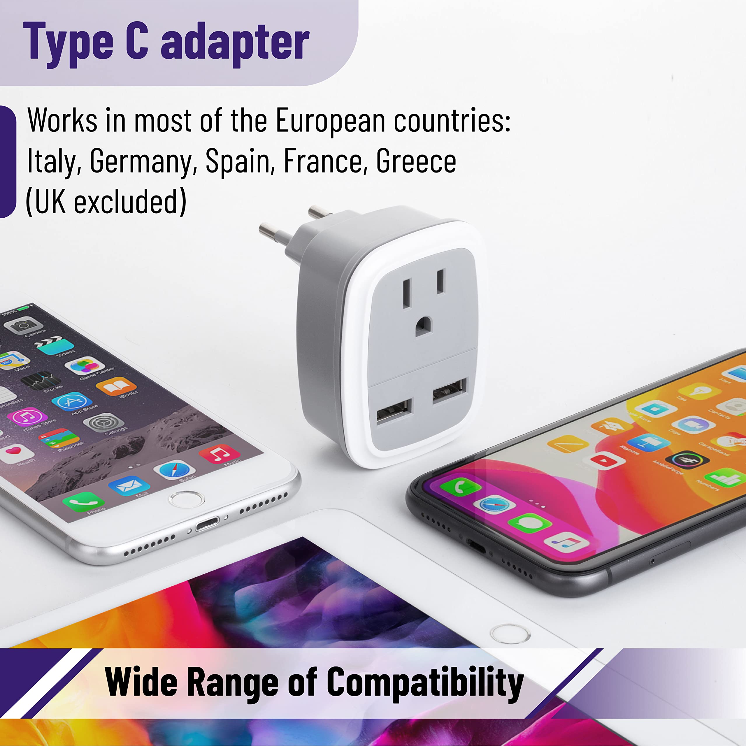 Bates  European Travel Plug Adapter, Adapter With Usb, European Plug Adapter, Us To Europe Plug Adapter, Converters And Adapters