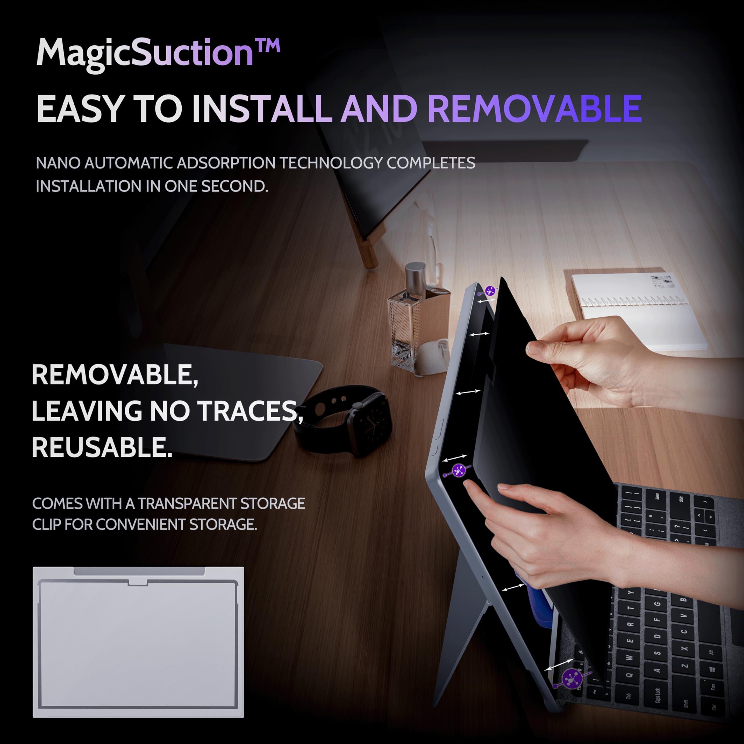 Peslv Privacy Screen For 10.5 Inch Surface Go 3/2/1, Magicsuction Removable Anti Spy Black Protector, Glare Blue Light Filter Fo