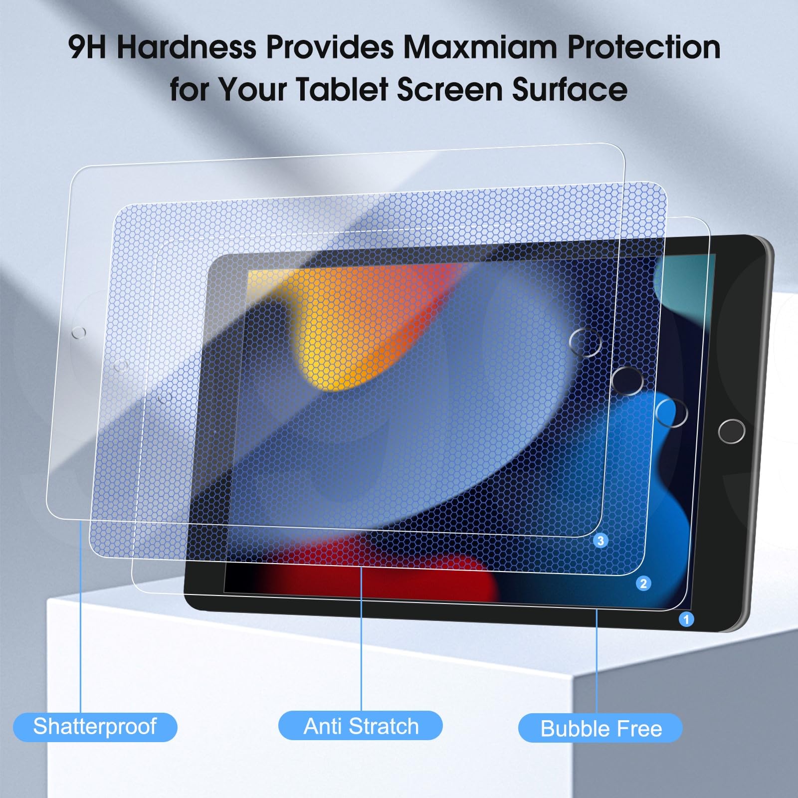 Qularlans 2 Pack Screen Protector For Ipad 9Th 8Th 7Th Generation (10.2 Inch, 2021/2020/2019), Anti Scratch 9H Hardness Tempered