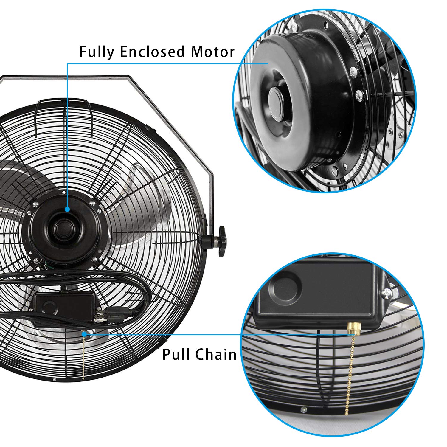 Ken Brown 30 Inch Industrial Oscillating Wall Mount Fan 9500Cfm,Heavy Duty Metal,High Velocity,2 Speed,Black