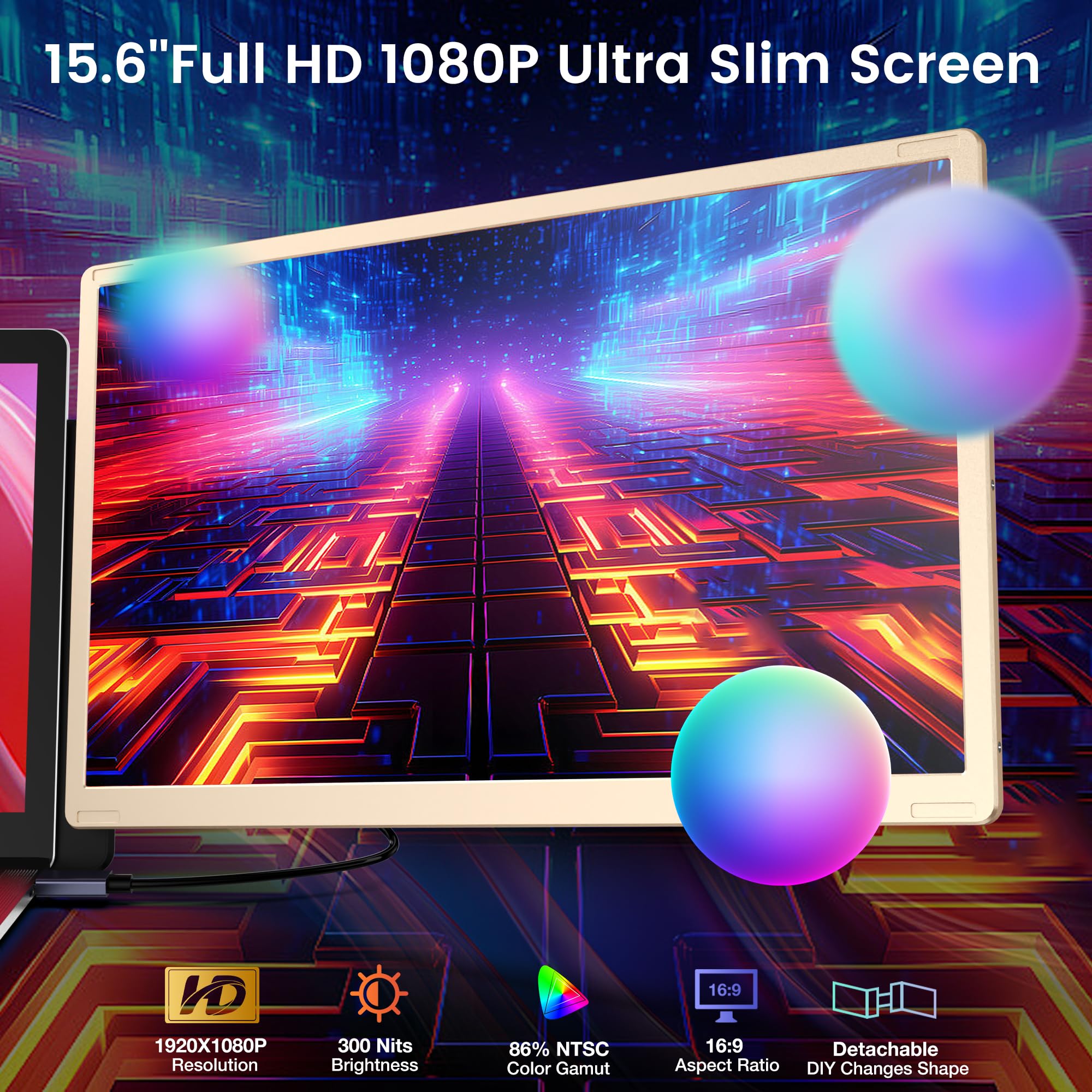 Laptop Screen Extender, 15.6'' Laptop Monitor Extender With 86% Ntsc Fhd 1080P Display, Detachable Triple Portable Monitor Compa