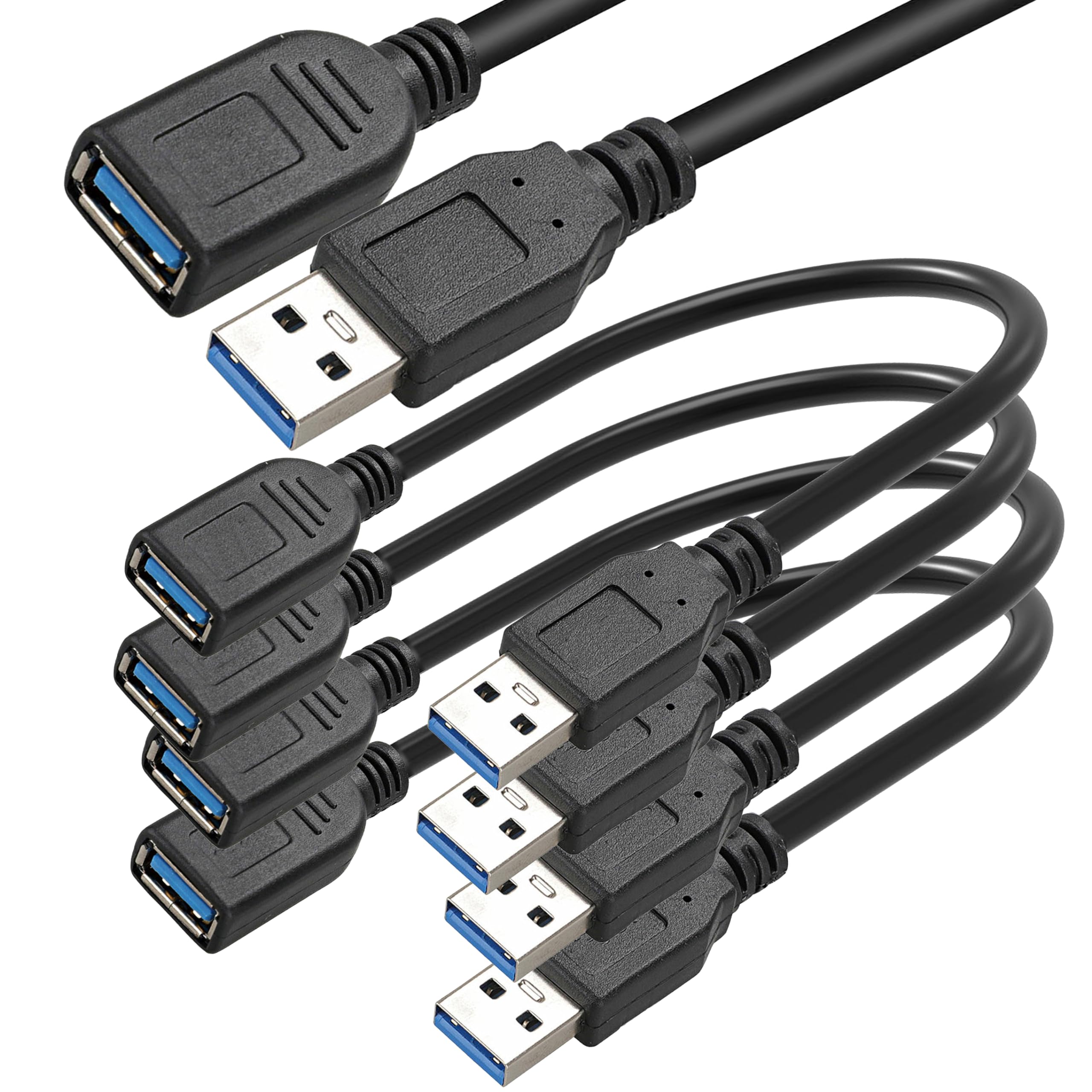 Saitech It 4 Pack 15Cm Short Usb 3.0 Male A To Female A Extension Cable 5Gbps For Laptop/Pc/Mac/Printers  Black